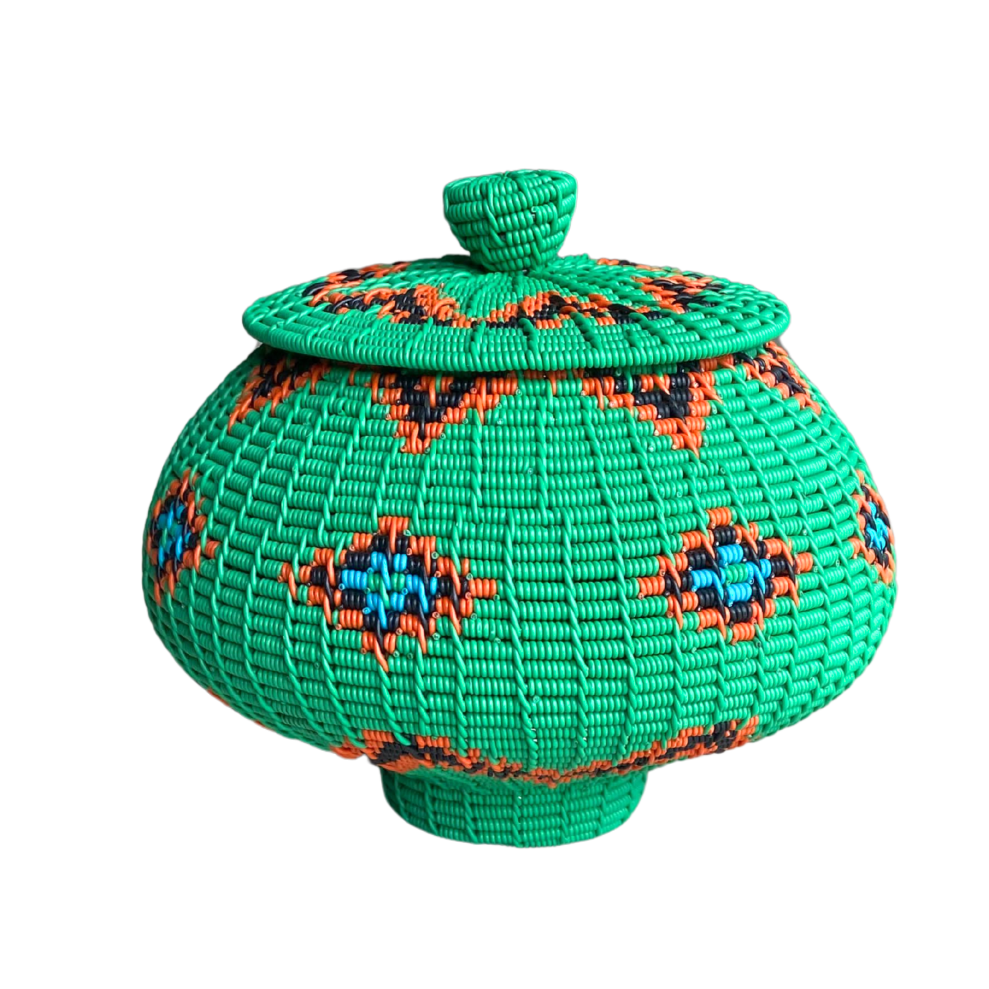 Green Zulu Telephone Baskets With Lids (13cm)