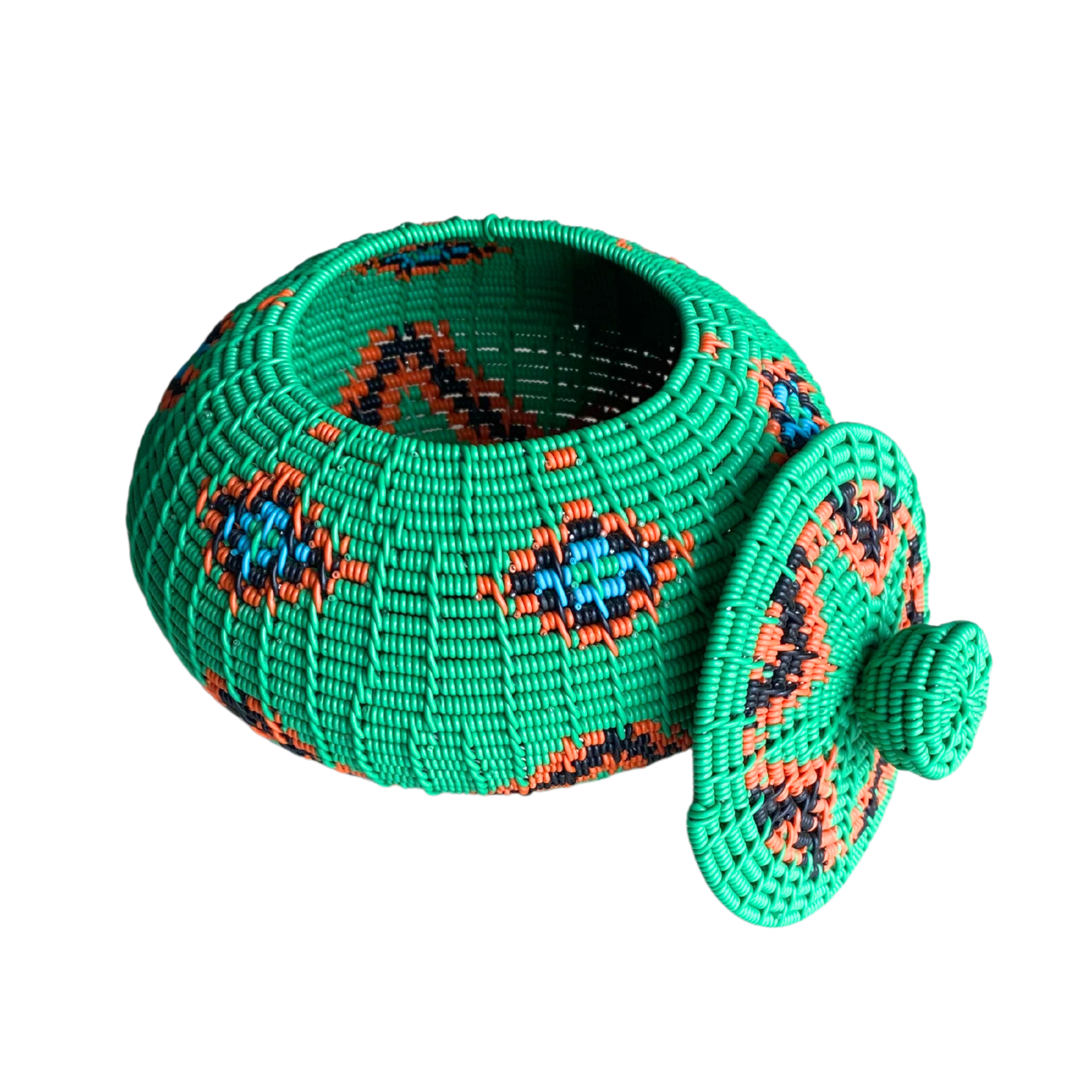 Green Zulu Telephone Baskets With Lids (13cm)