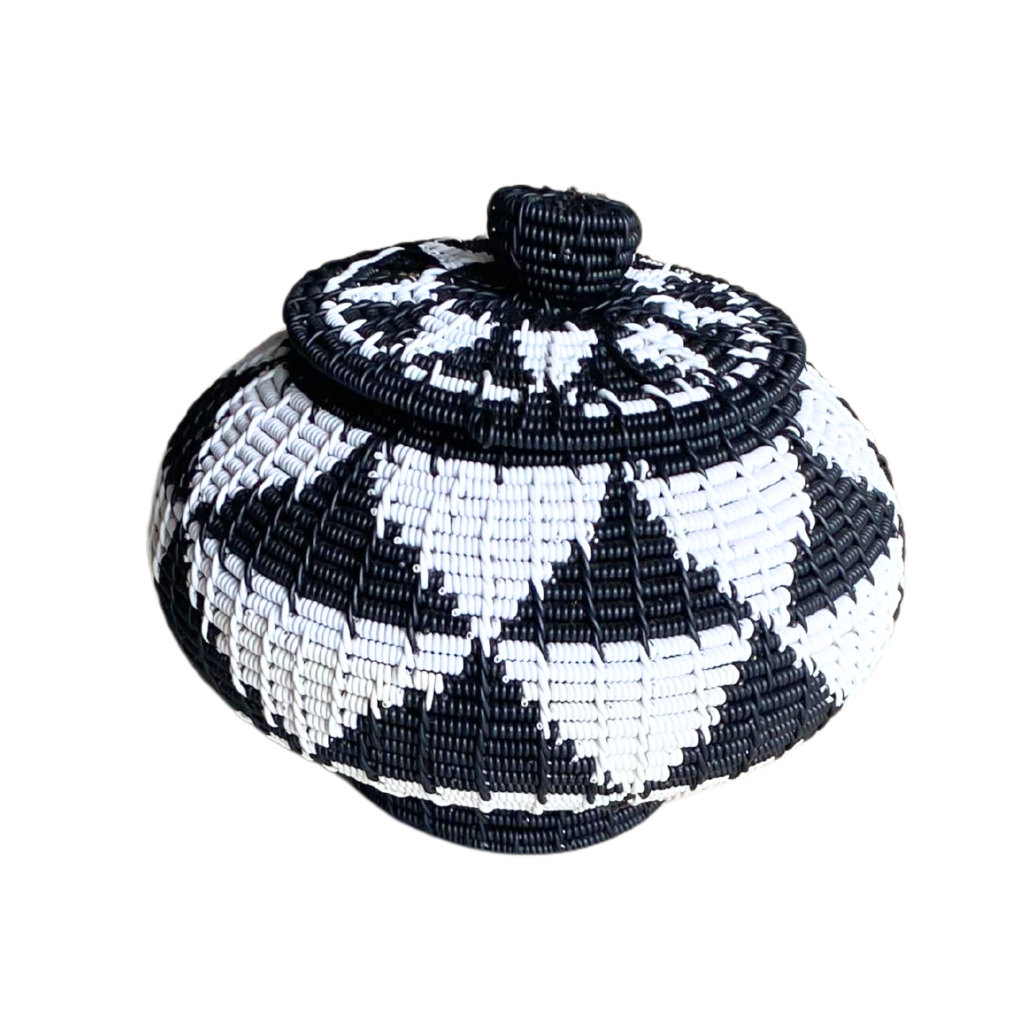 Black & White Zulu Telephone Baskets With Lids (13cm)