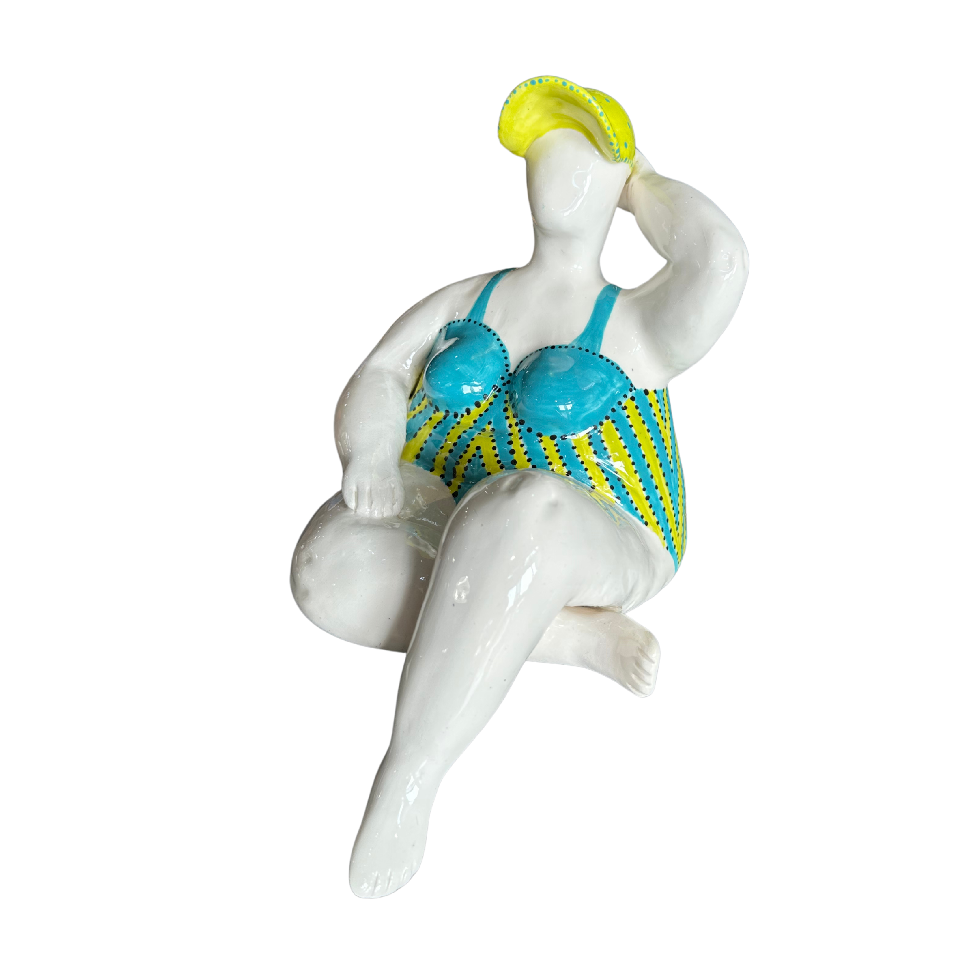 Beachy Ceramic Fat Lady Lounging (Blue/Green Costume)