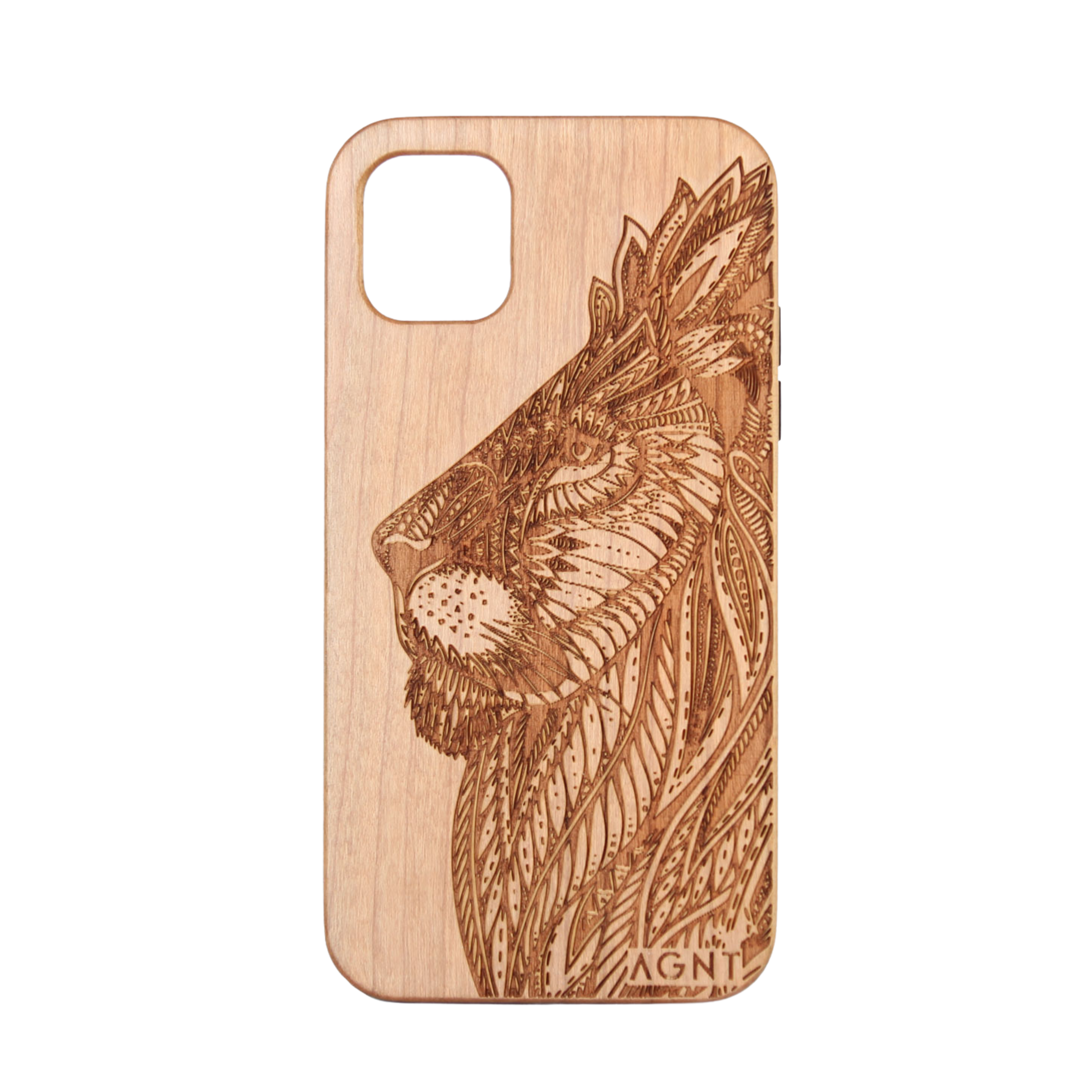 Lion Engraved Wooden Cellphone Cover