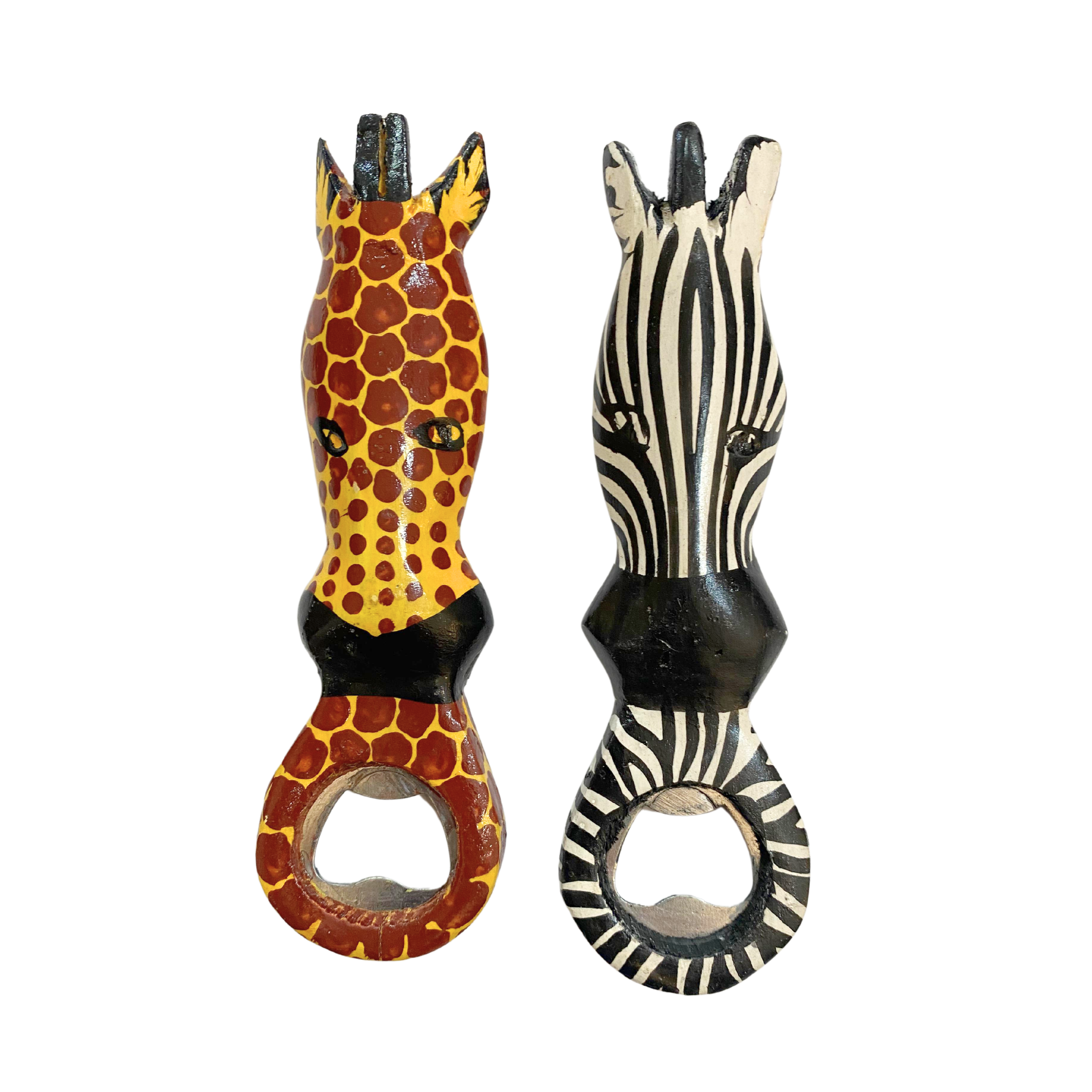 Wooden Zebra & Giraffe Bottle Openers