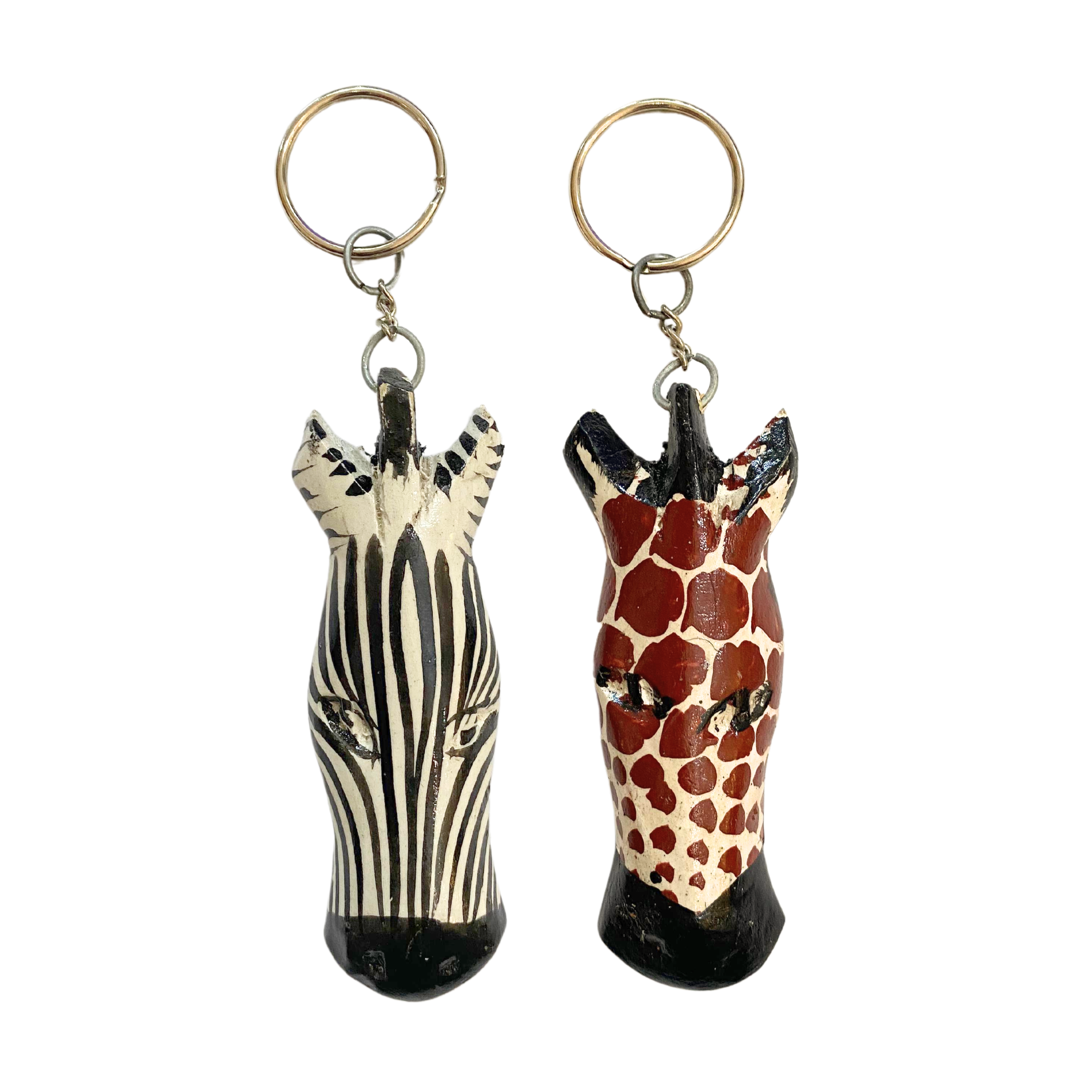 Wooden Zebra & Giraffe Keyring