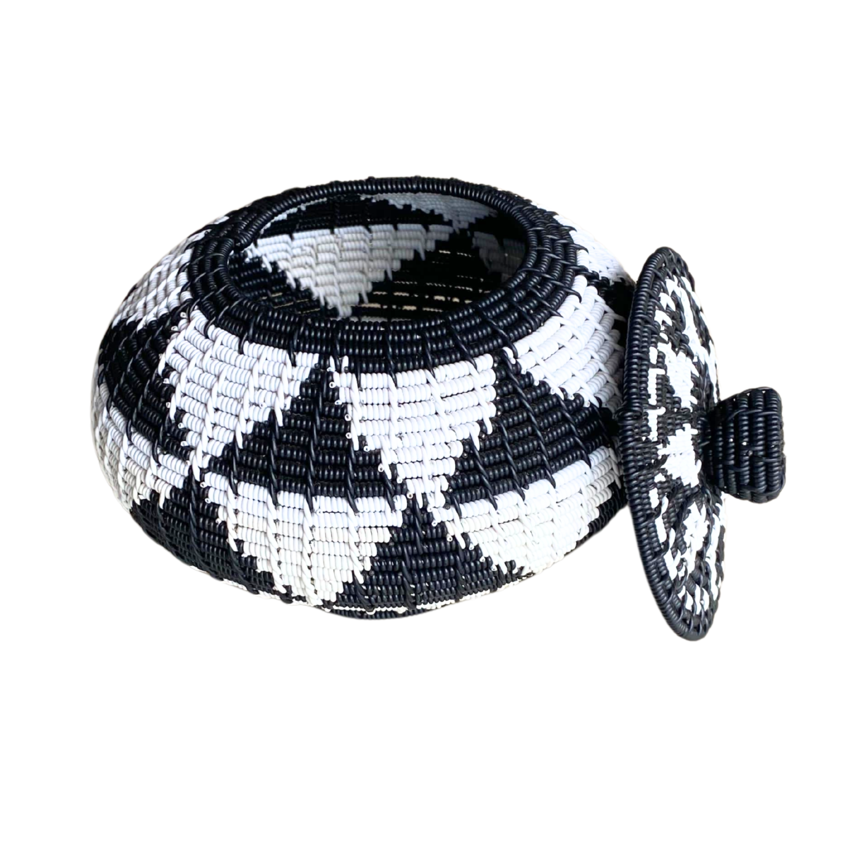 Black & White Zulu Telephone Baskets With Lids (13cm)