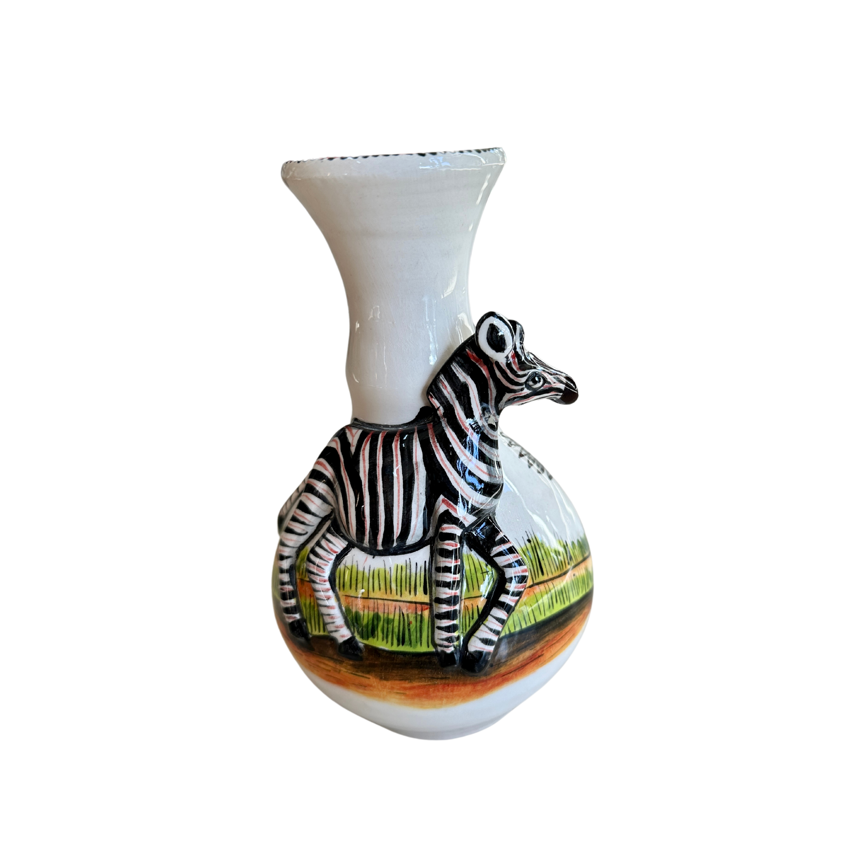 Large 3D Ceramic Zebra Rose Vase