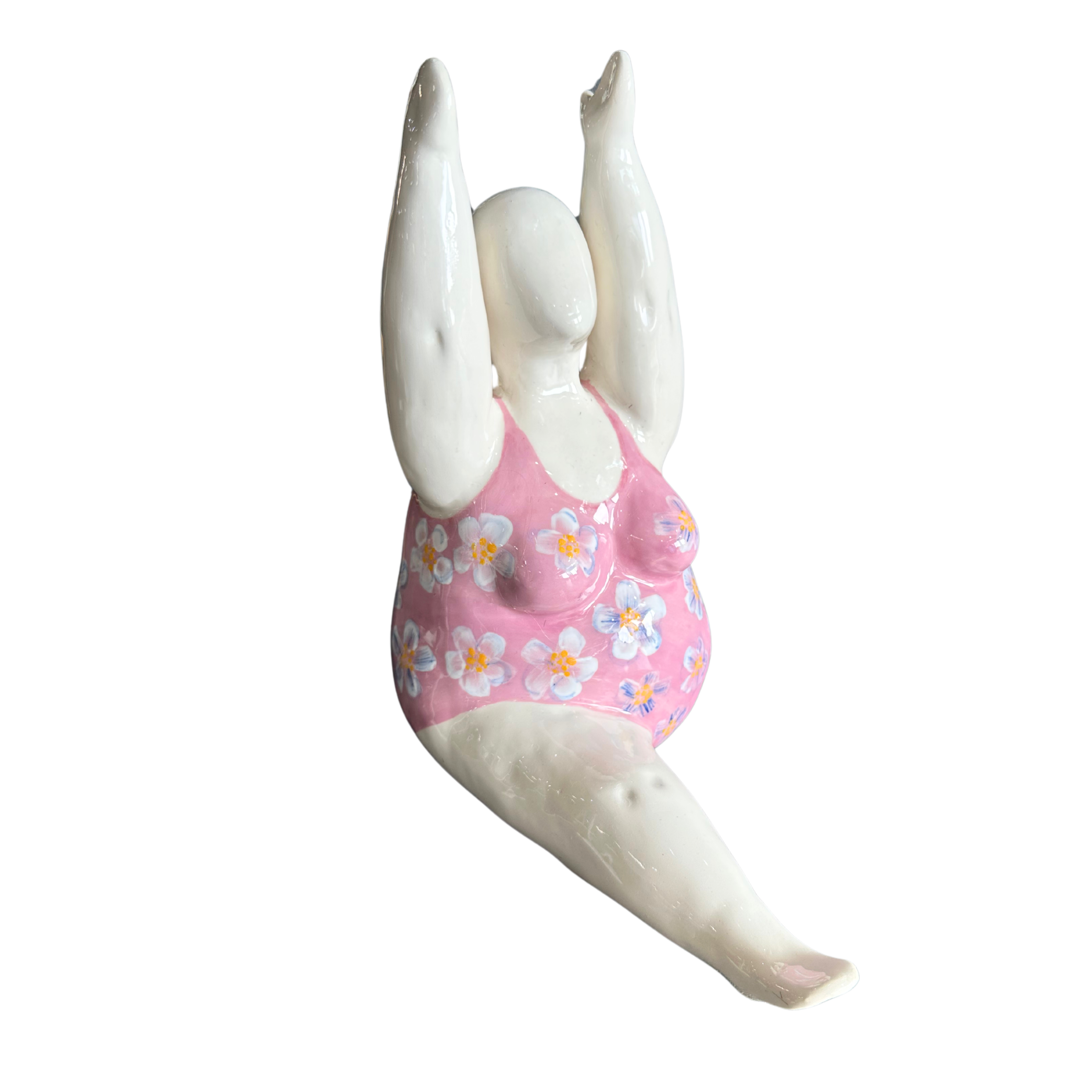 Large Fat Lady Doing The Splits With Pink Daisy Full Costume