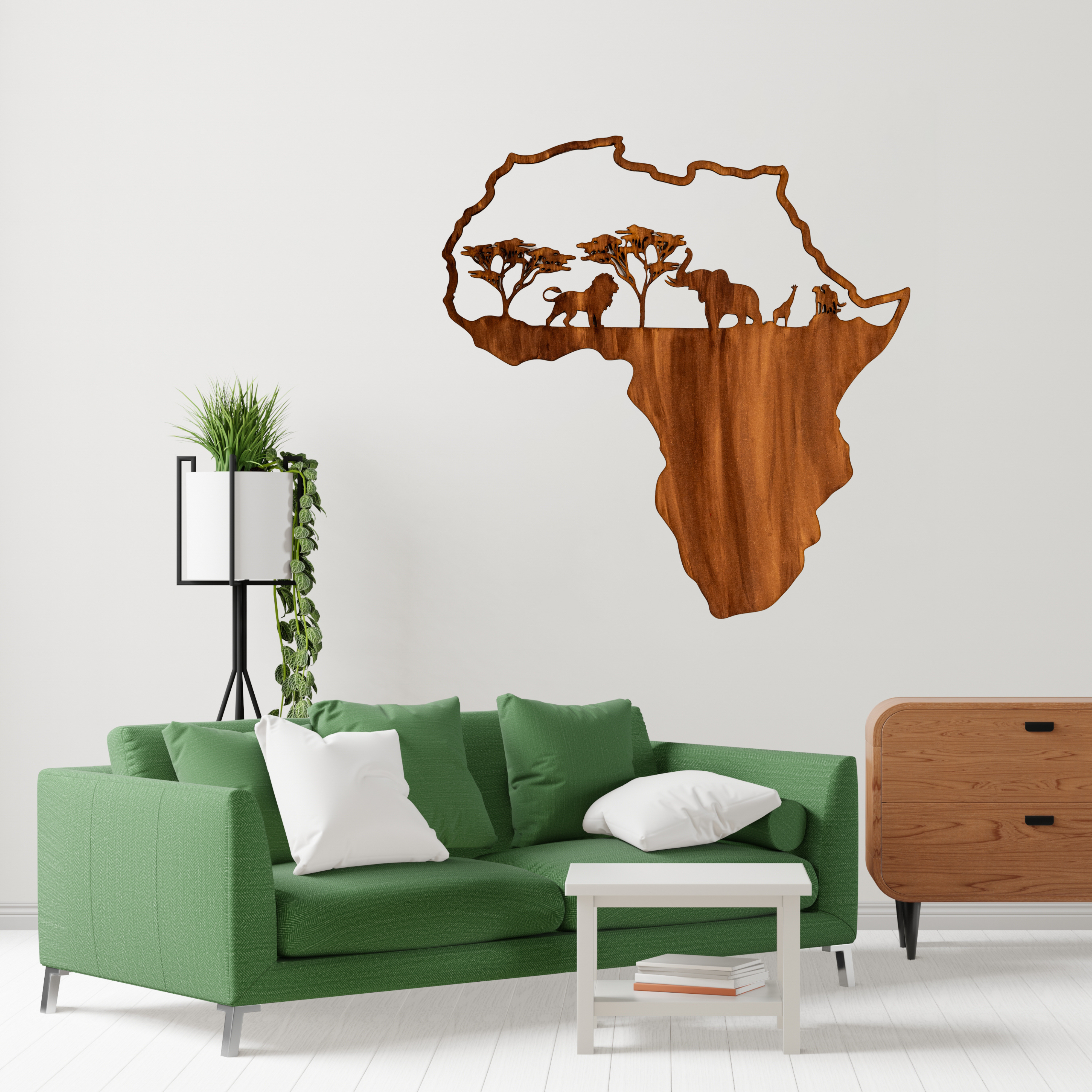 Wooden Laser Cut Africa Map (Animal Cut Outs)