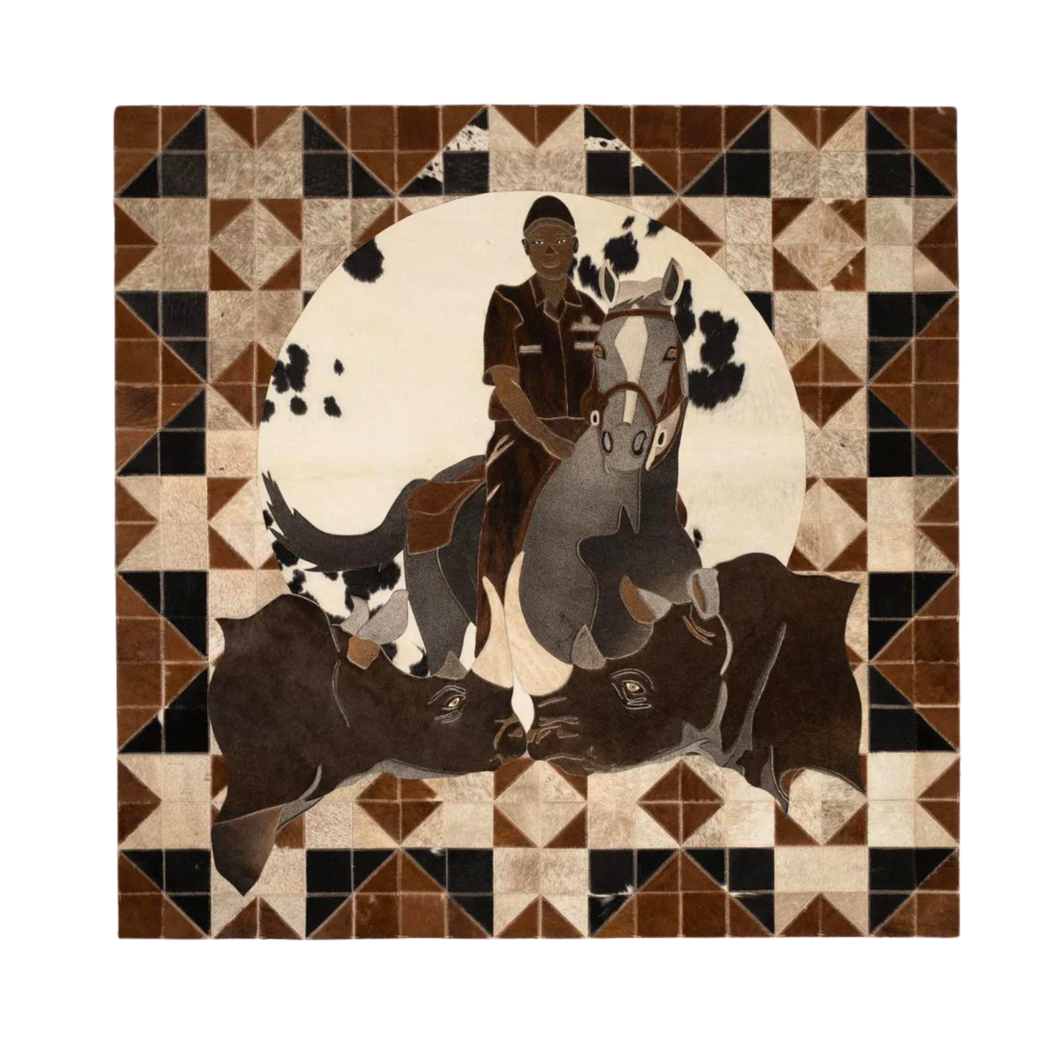 Moonlight Patrol - Stitched Nguni Hide Artwork