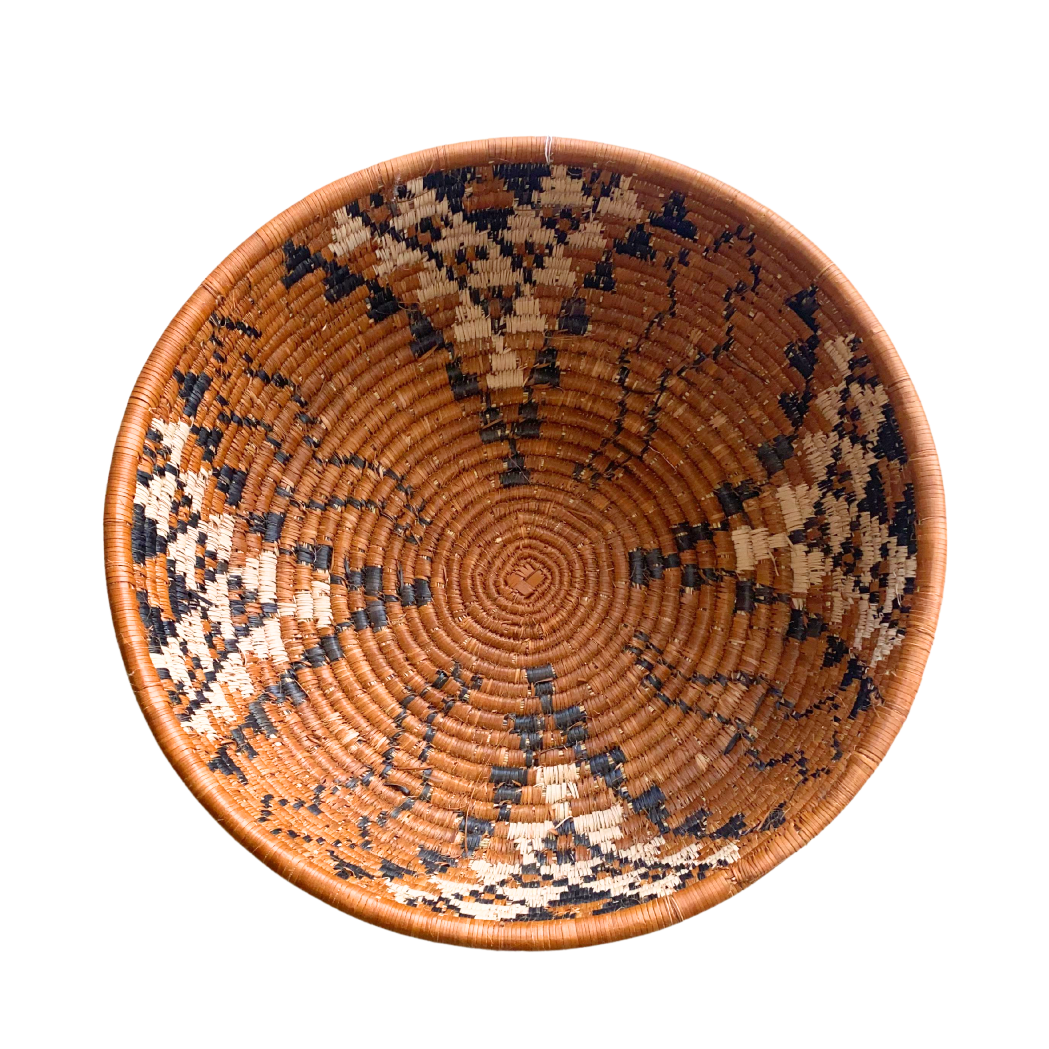 Large Hand Woven Zulu Reed Bowl (Diamond Cream, Brown & Black)