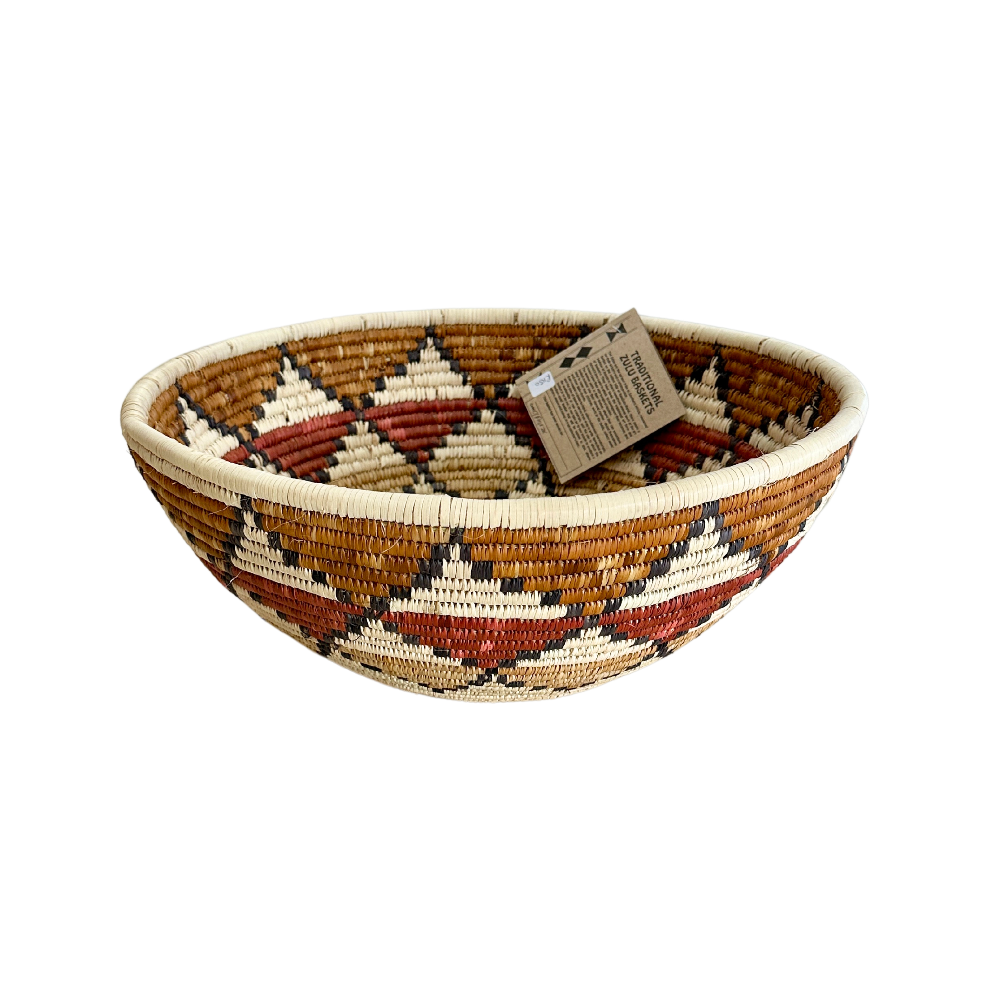 Large Hand Weaved Bowl (Diamond Red; Brown)