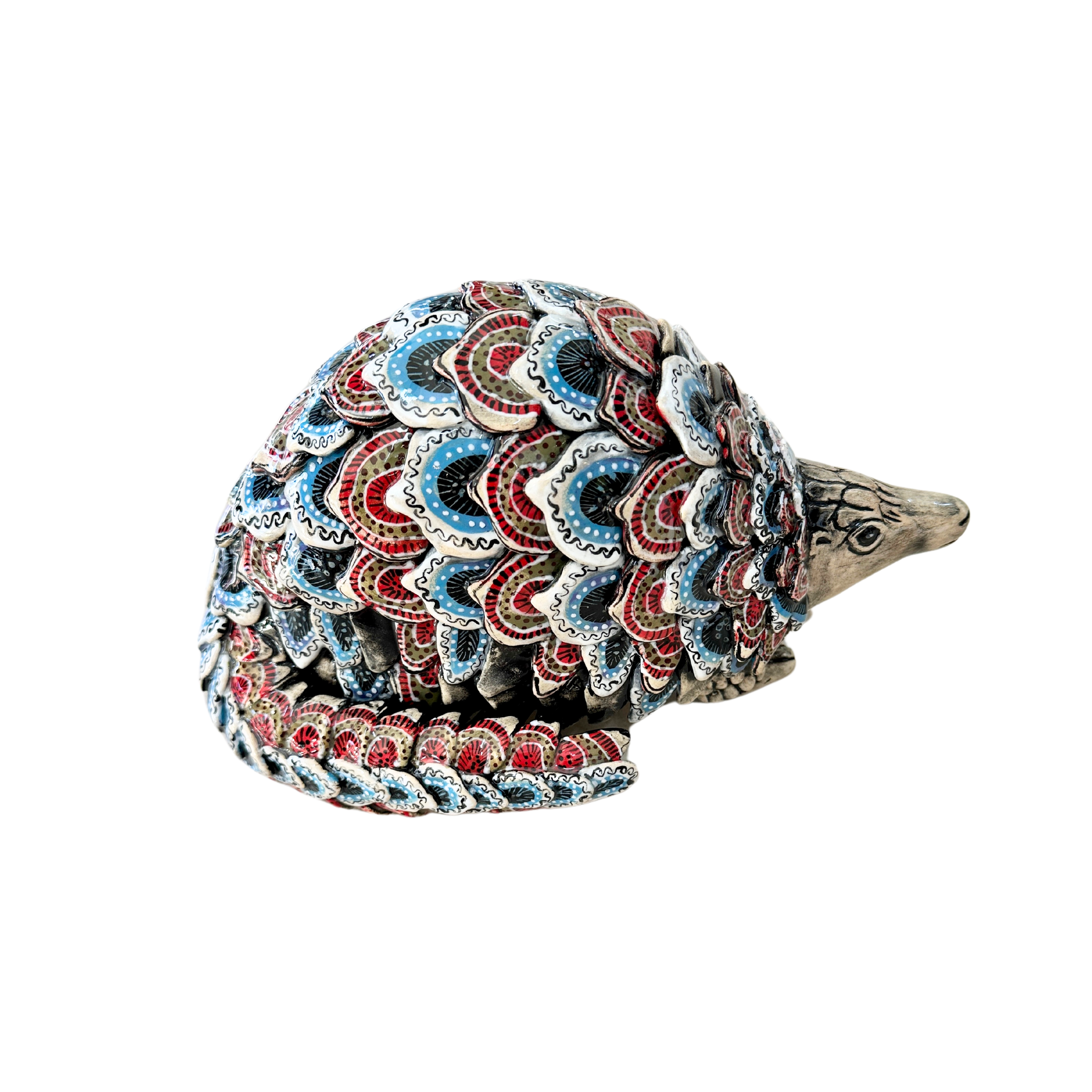 One Of A Kind - Hand Painted Blue & Red Ceramic Pangolin