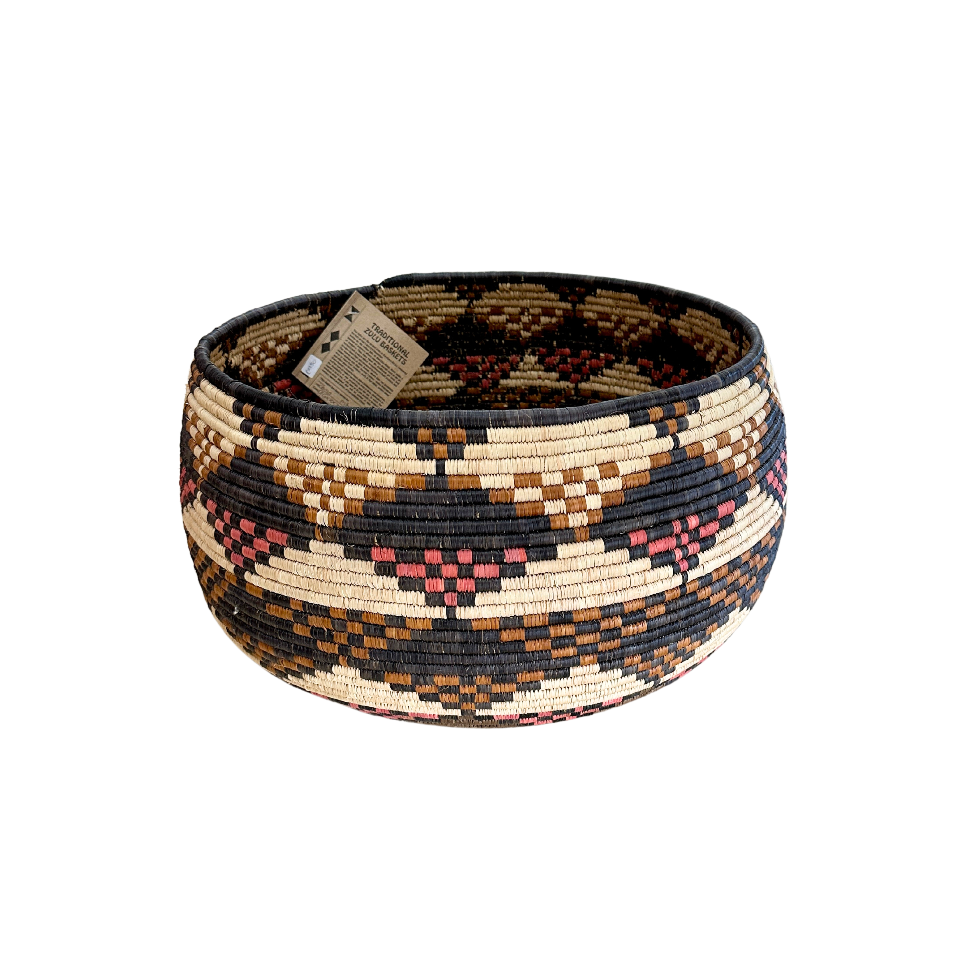 Large Hand Weaved Weaved Bowl (Pink & Black Checkered)