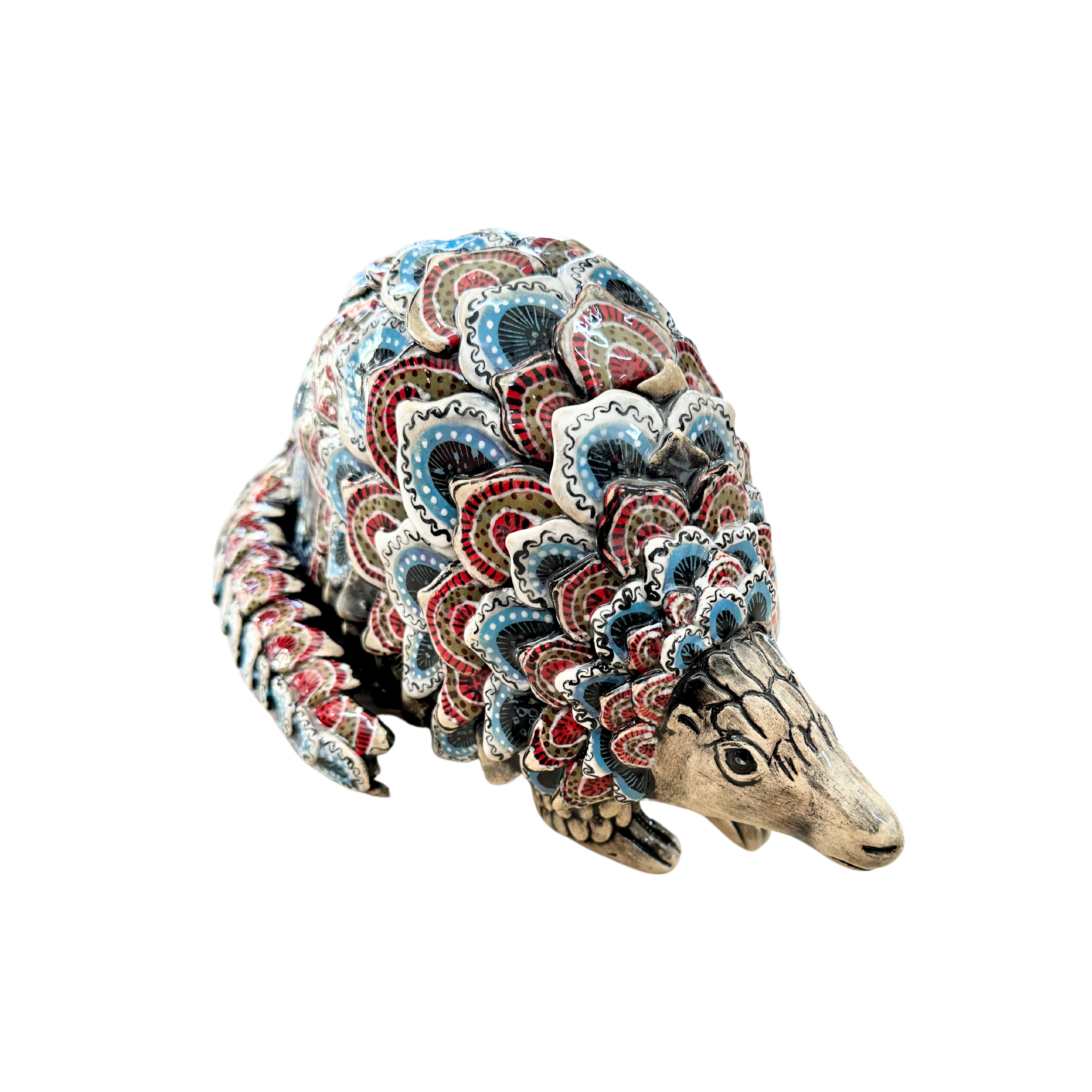 One Of A Kind - Hand Painted Blue & Red Ceramic Pangolin