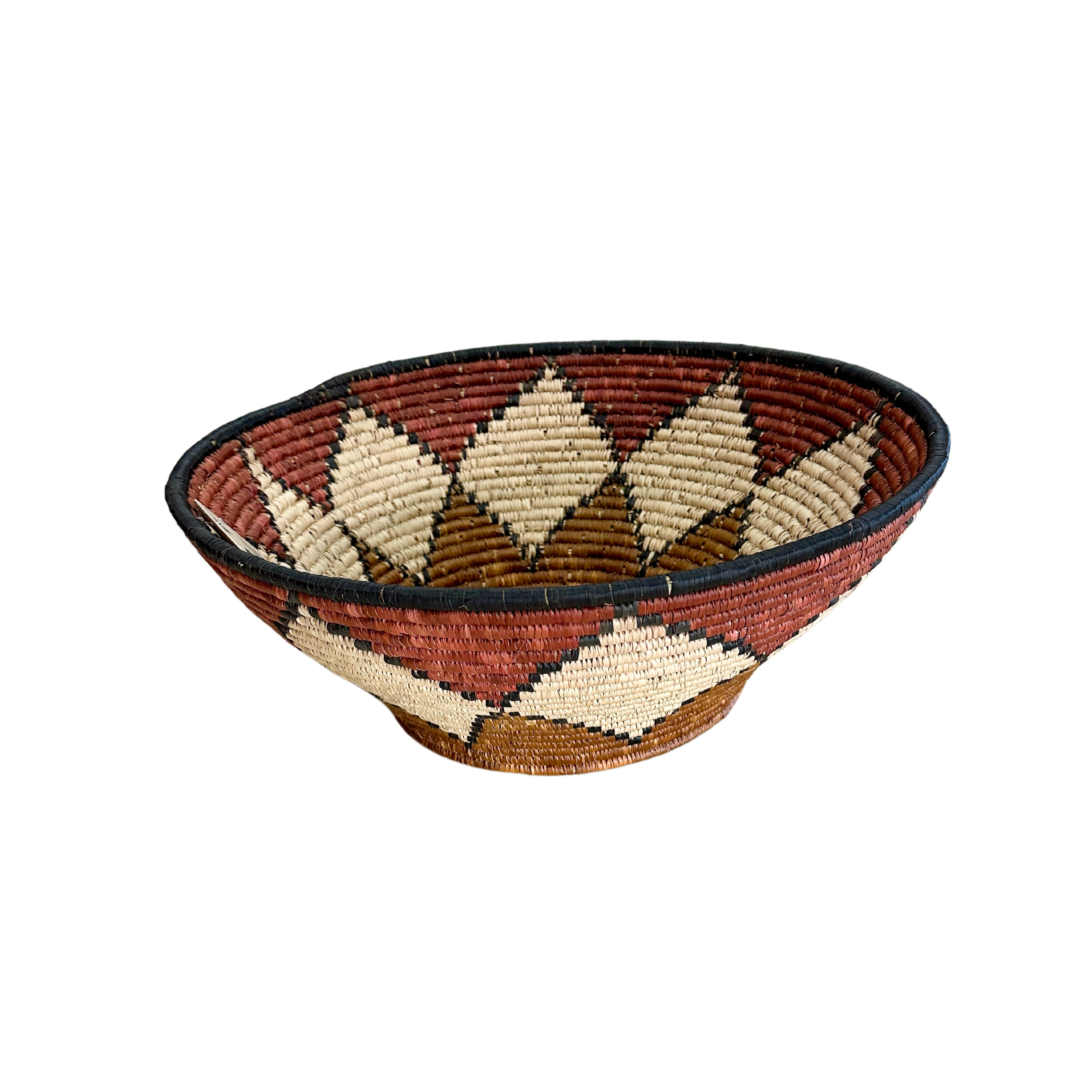 Large Hand Weaved Bowl (Diamond Red; Brown & Cream)