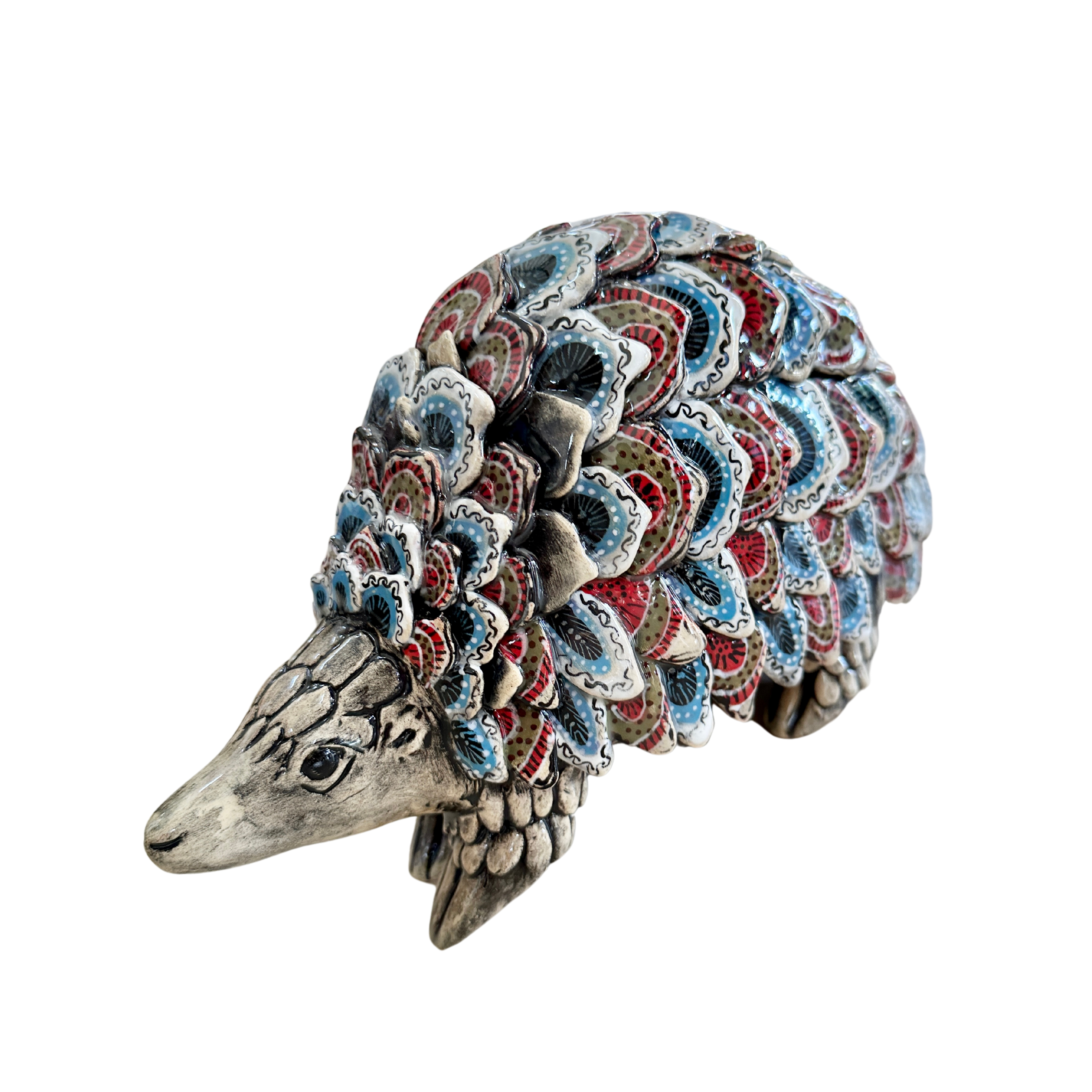 One Of A Kind - Hand Painted Blue & Red Ceramic Pangolin