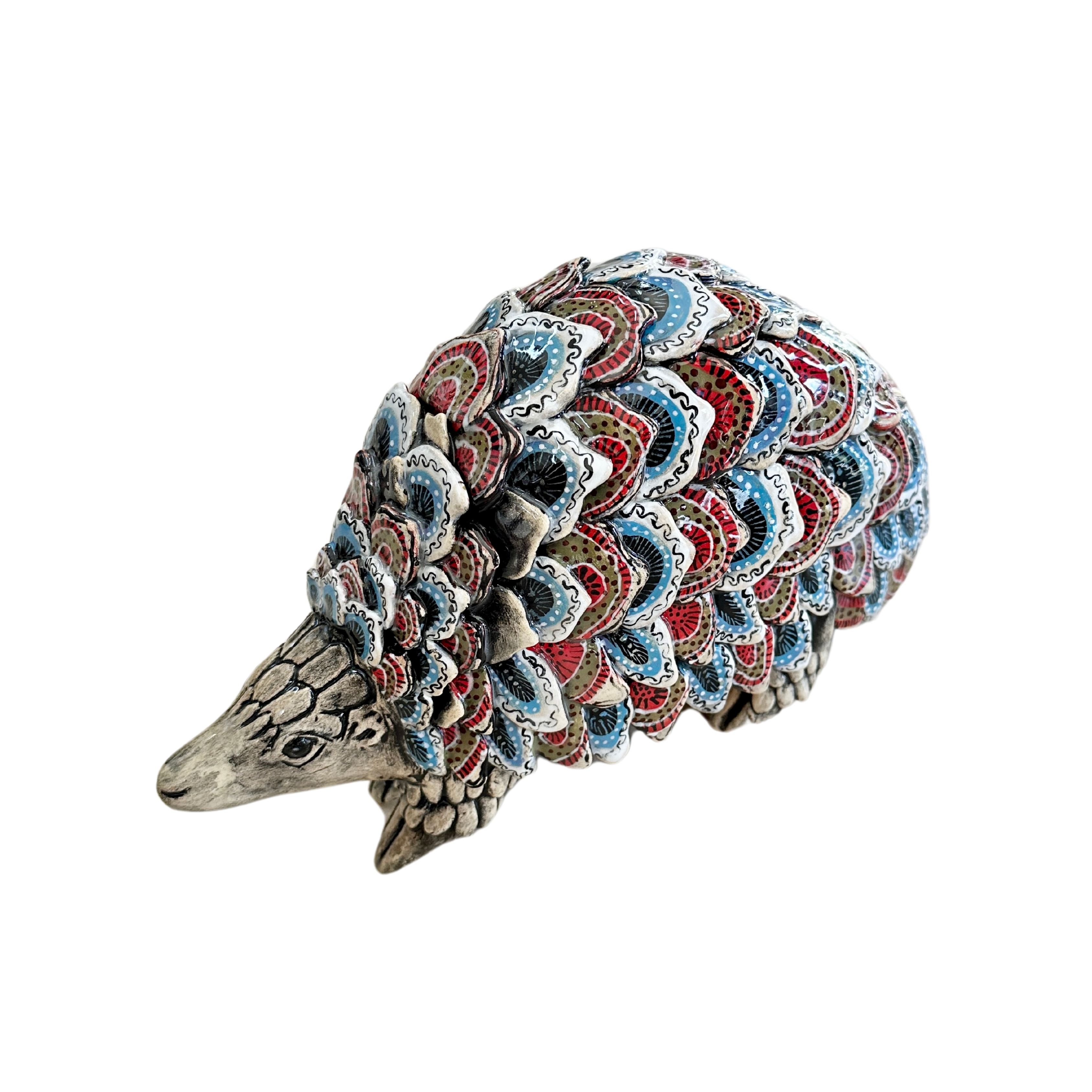 One Of A Kind - Hand Painted Blue & Red Ceramic Pangolin