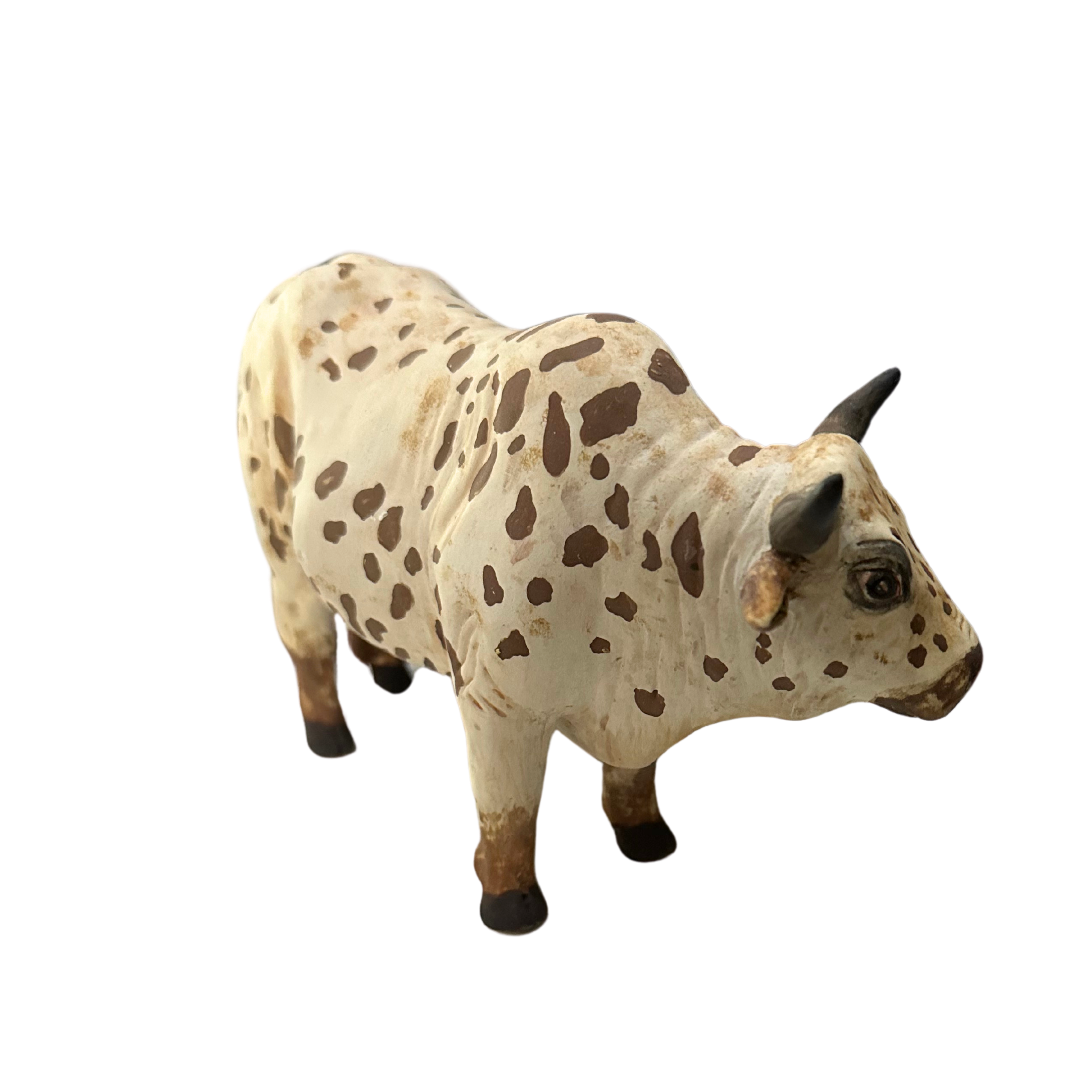 Pit-fired Spotted Nguni Bull Statue Spotted