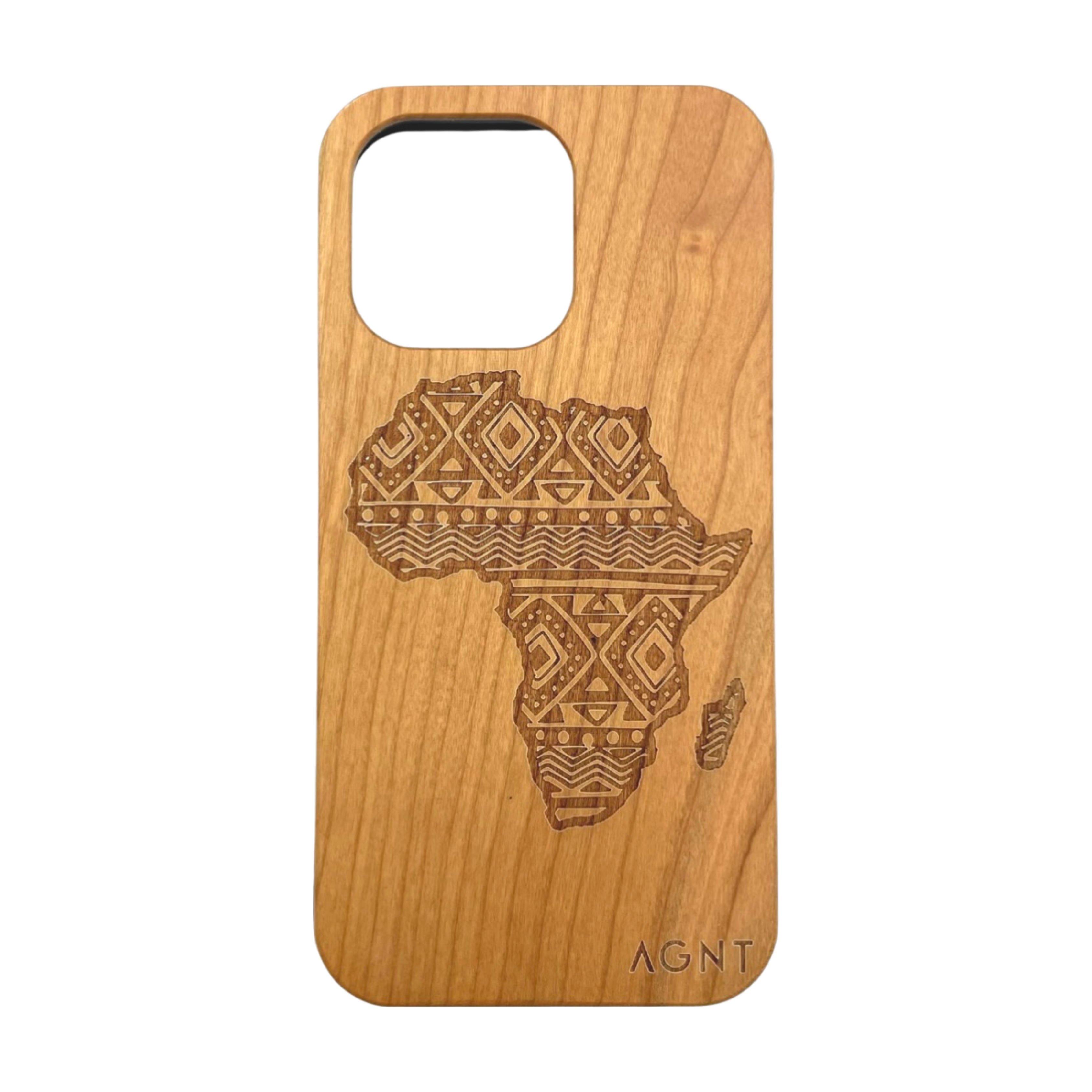 Engraved Africa Map Wooden Cellphone Cover