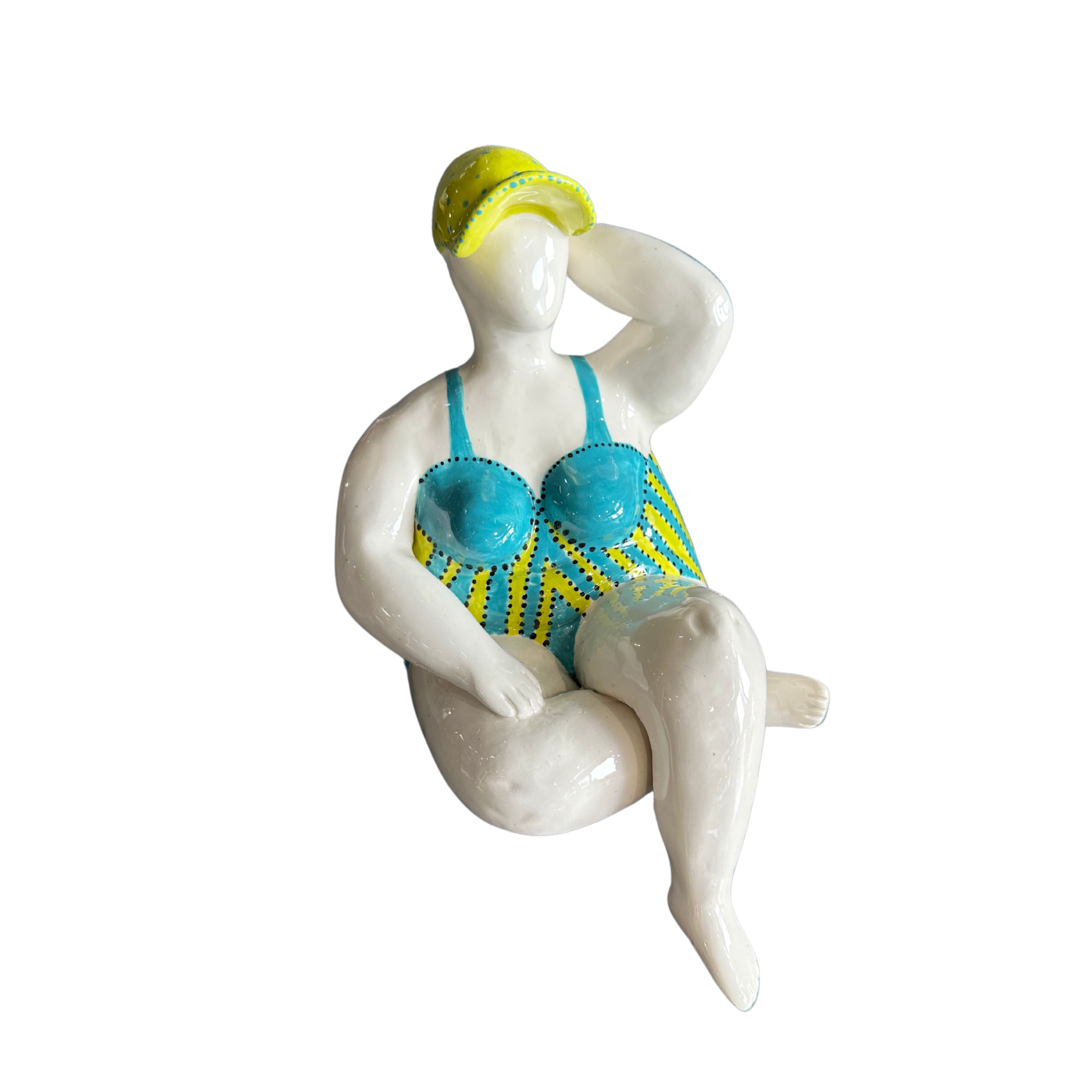 Beachy Ceramic Fat Lady Lounging (Blue/Green Costume)