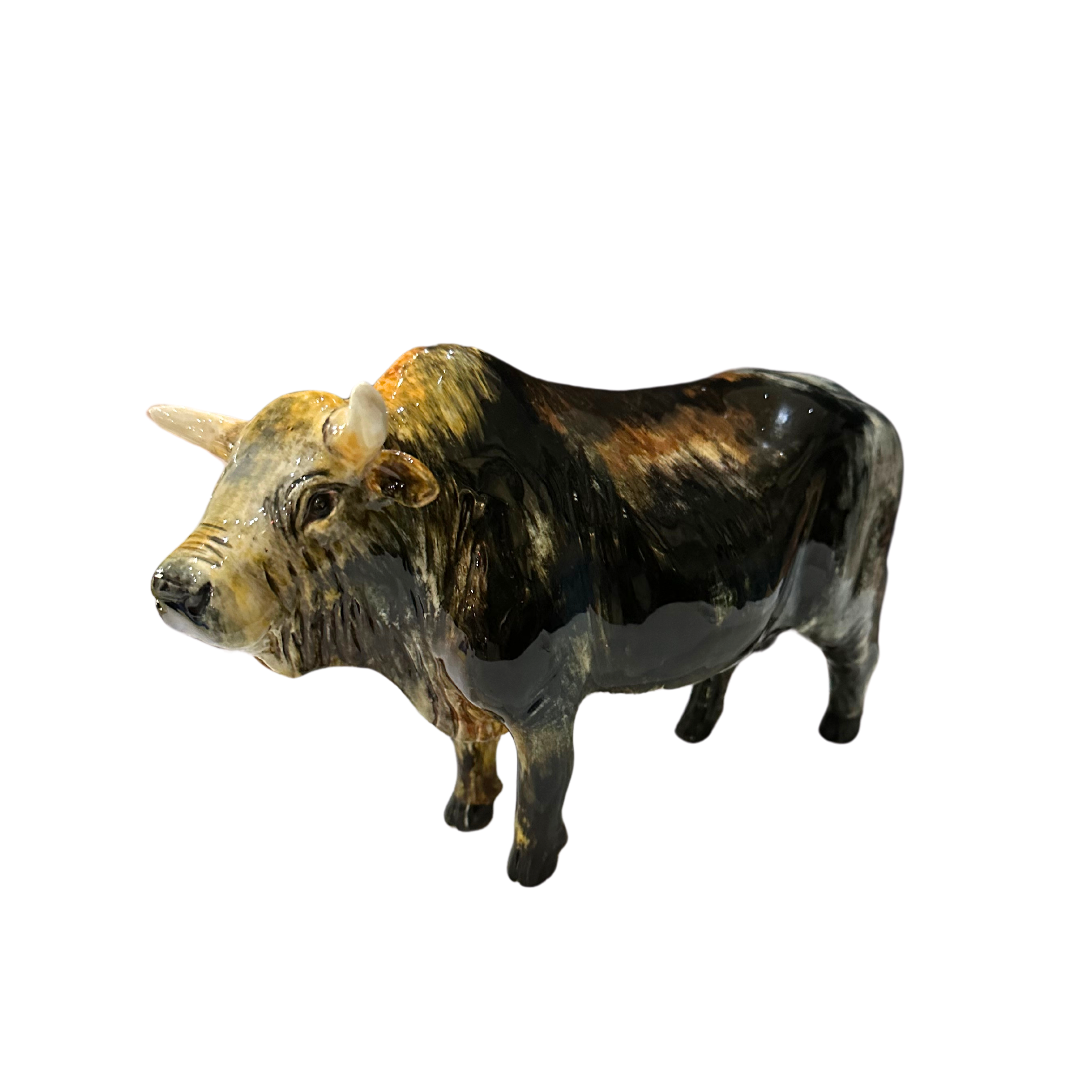 Glossy Nguni Bull Statue (Black, Brown & Yellow)