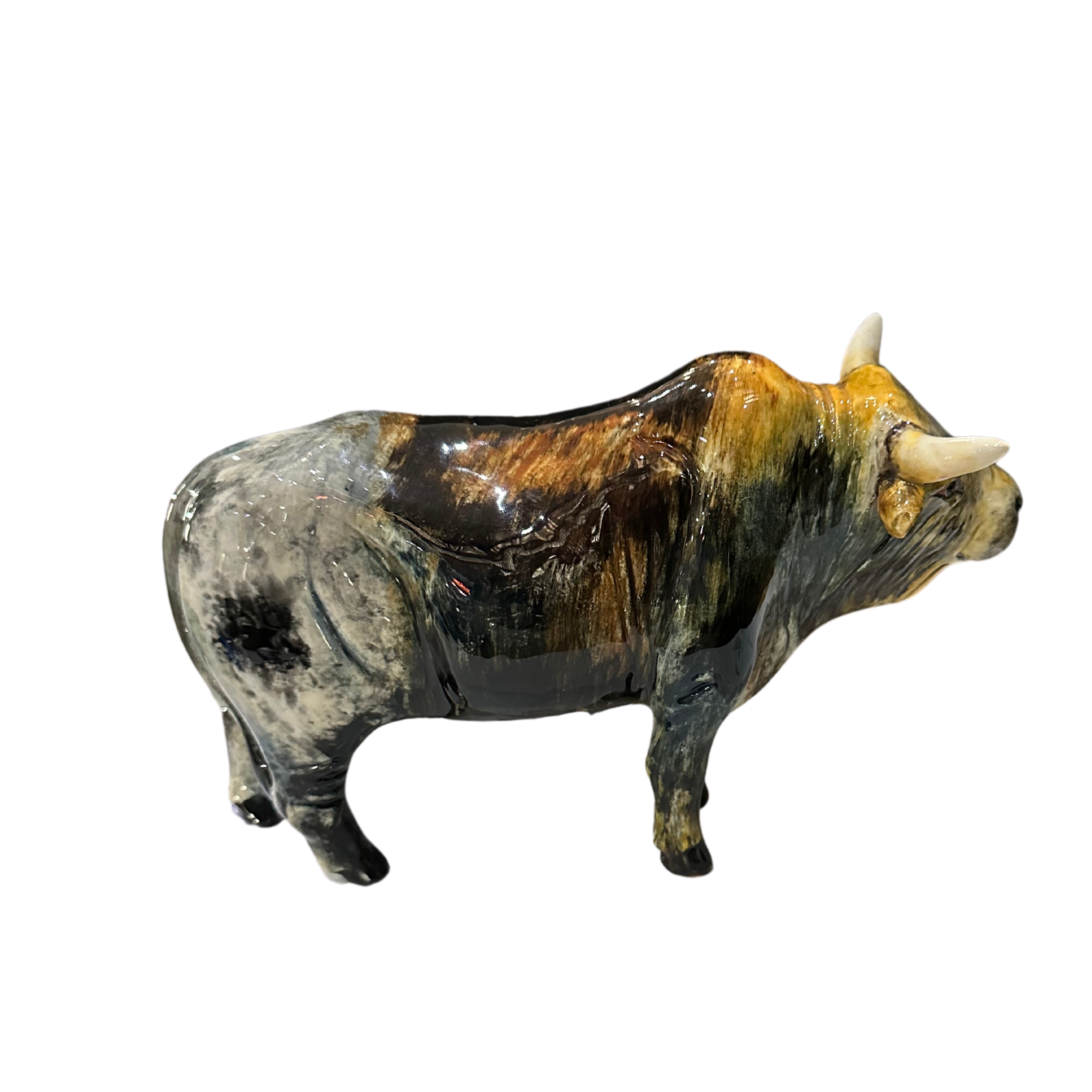 Glossy Nguni Bull Statue (Black, Brown & Yellow)