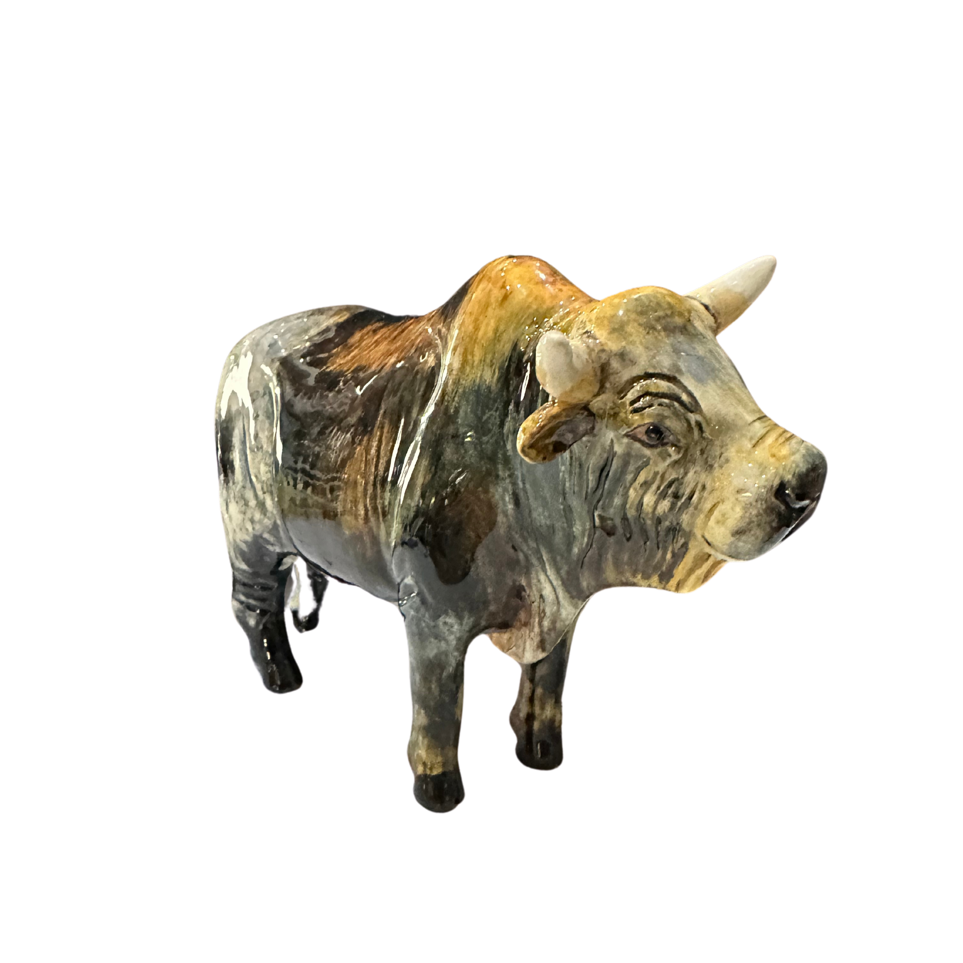 Glossy Nguni Bull Statue (Black, Brown & Yellow)