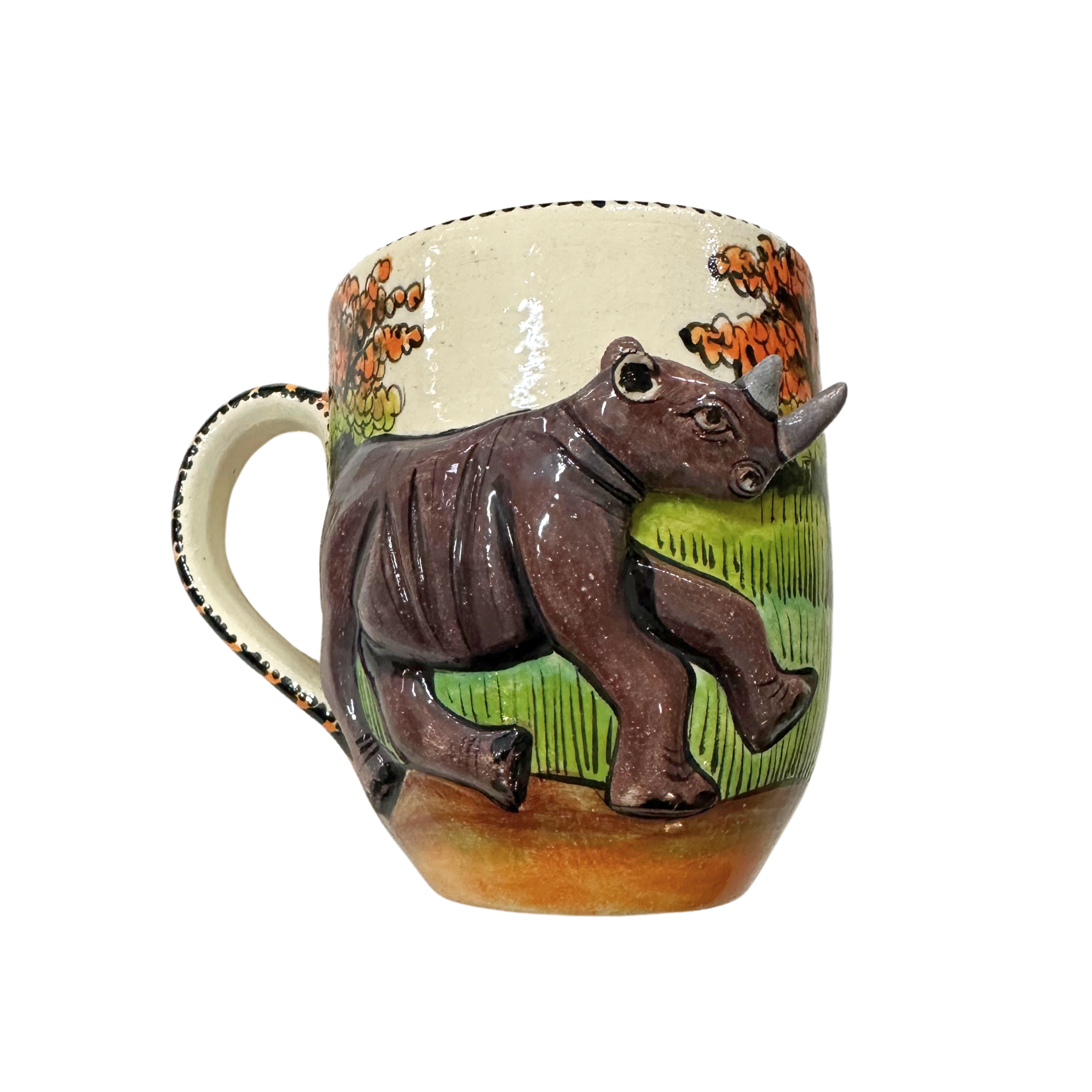 3D Hand Painted Ceramic Rhino Mug