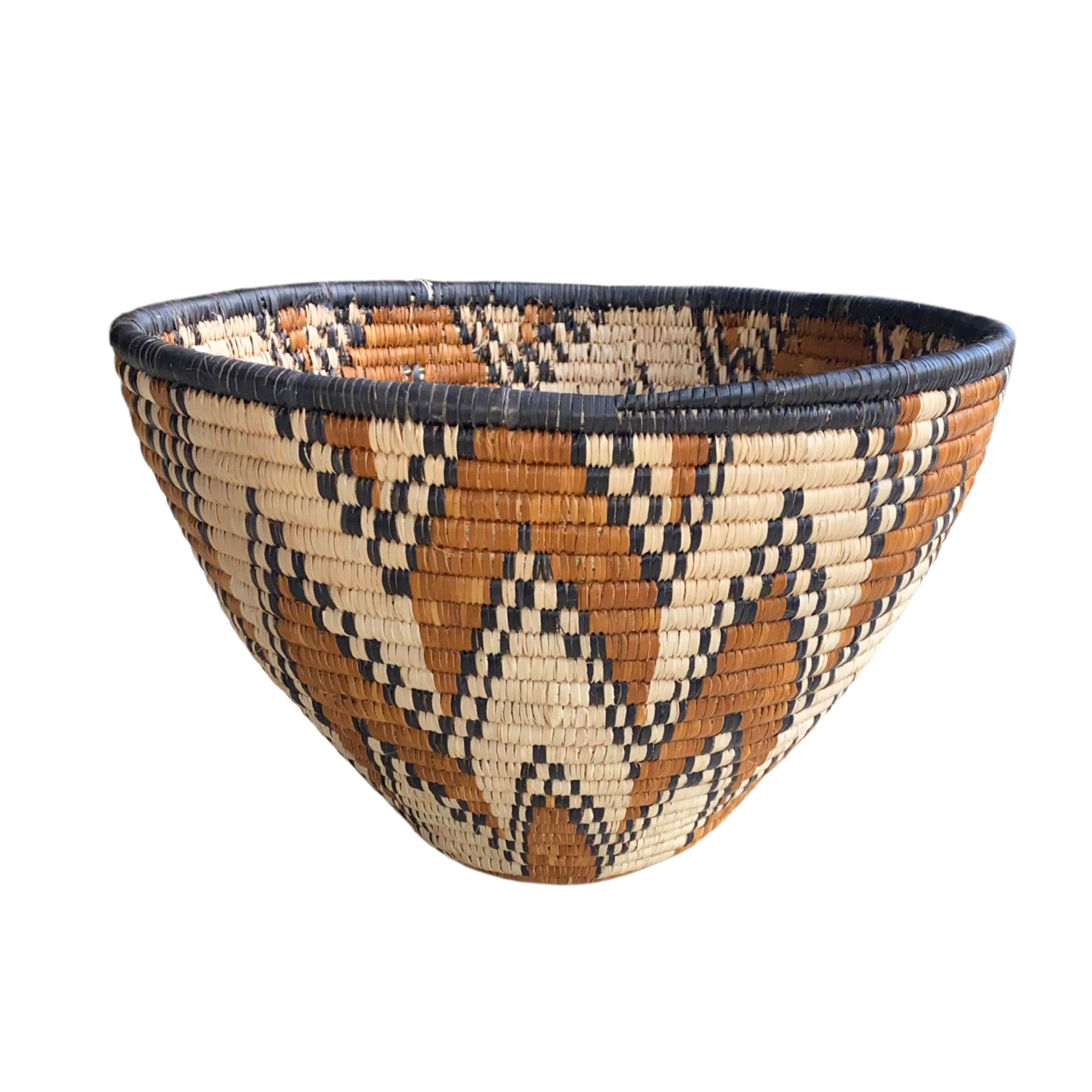 Large Hand Woven Bowl (Brown, Cream & Black Zig Zag)