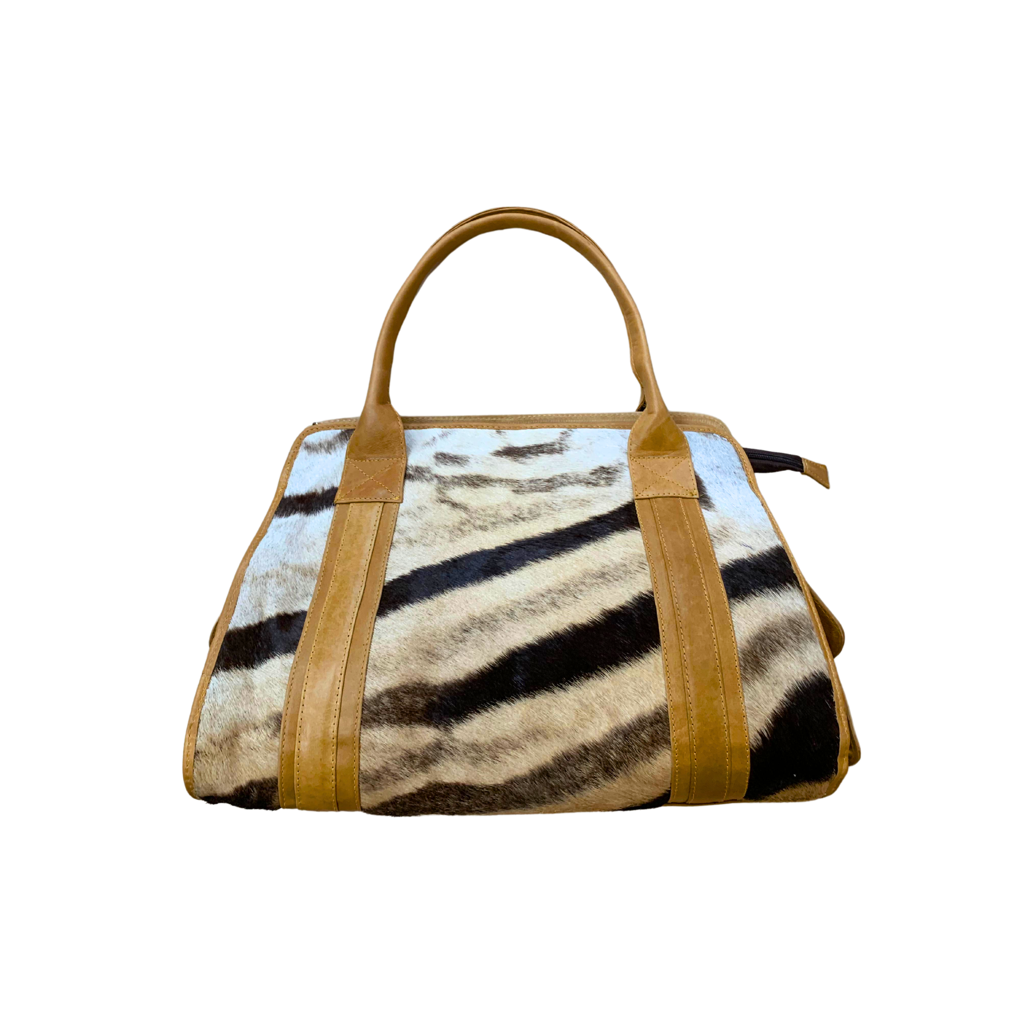 Tan Zebra Skin Leather Handbag