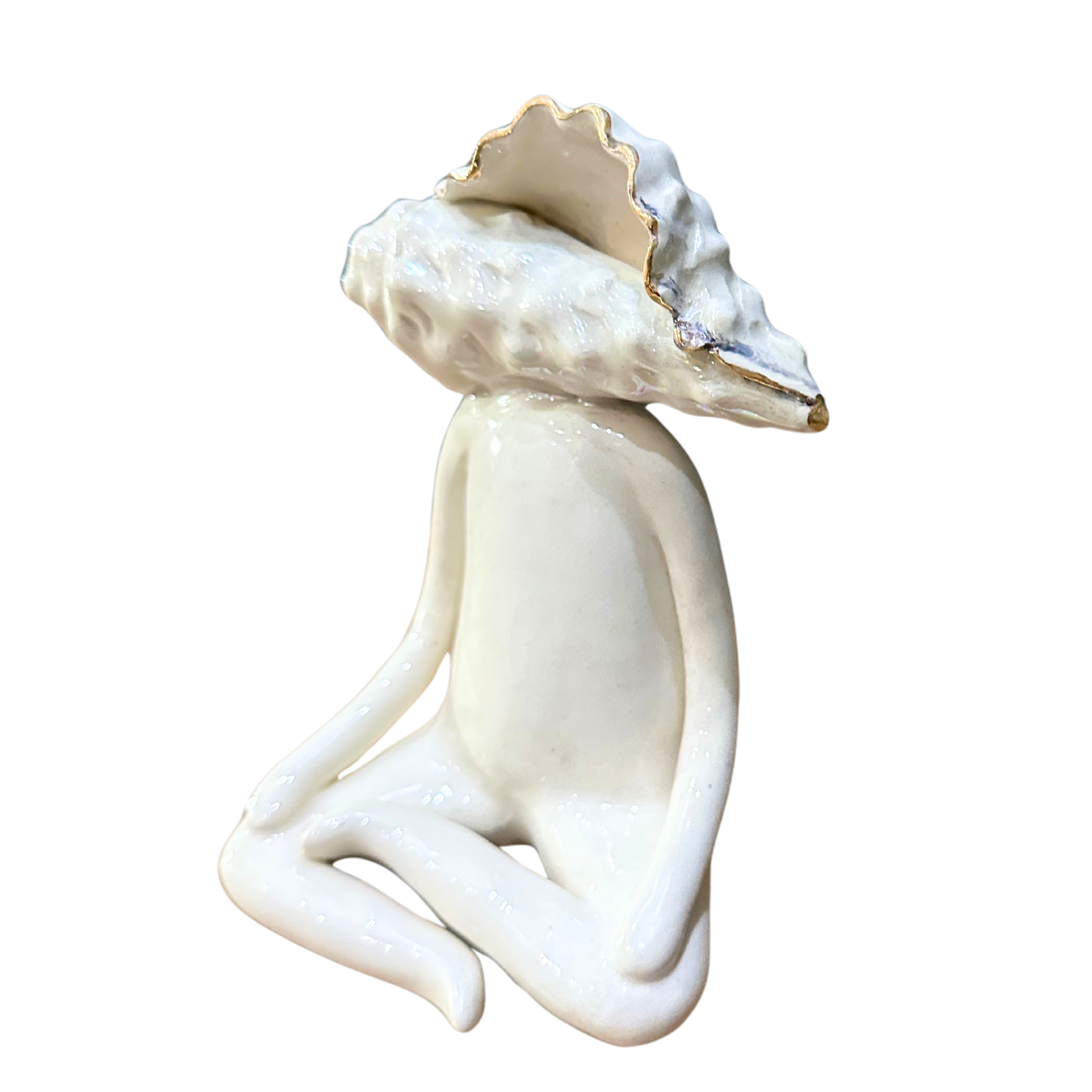 Medium Ceramic White Shell Head Statue With 18ct Gold - Fantasea Range