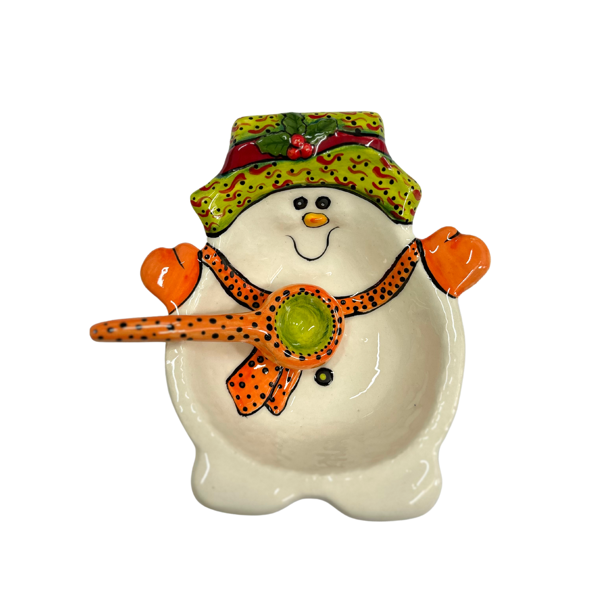 Ceramic Snowman Dish With Spoon