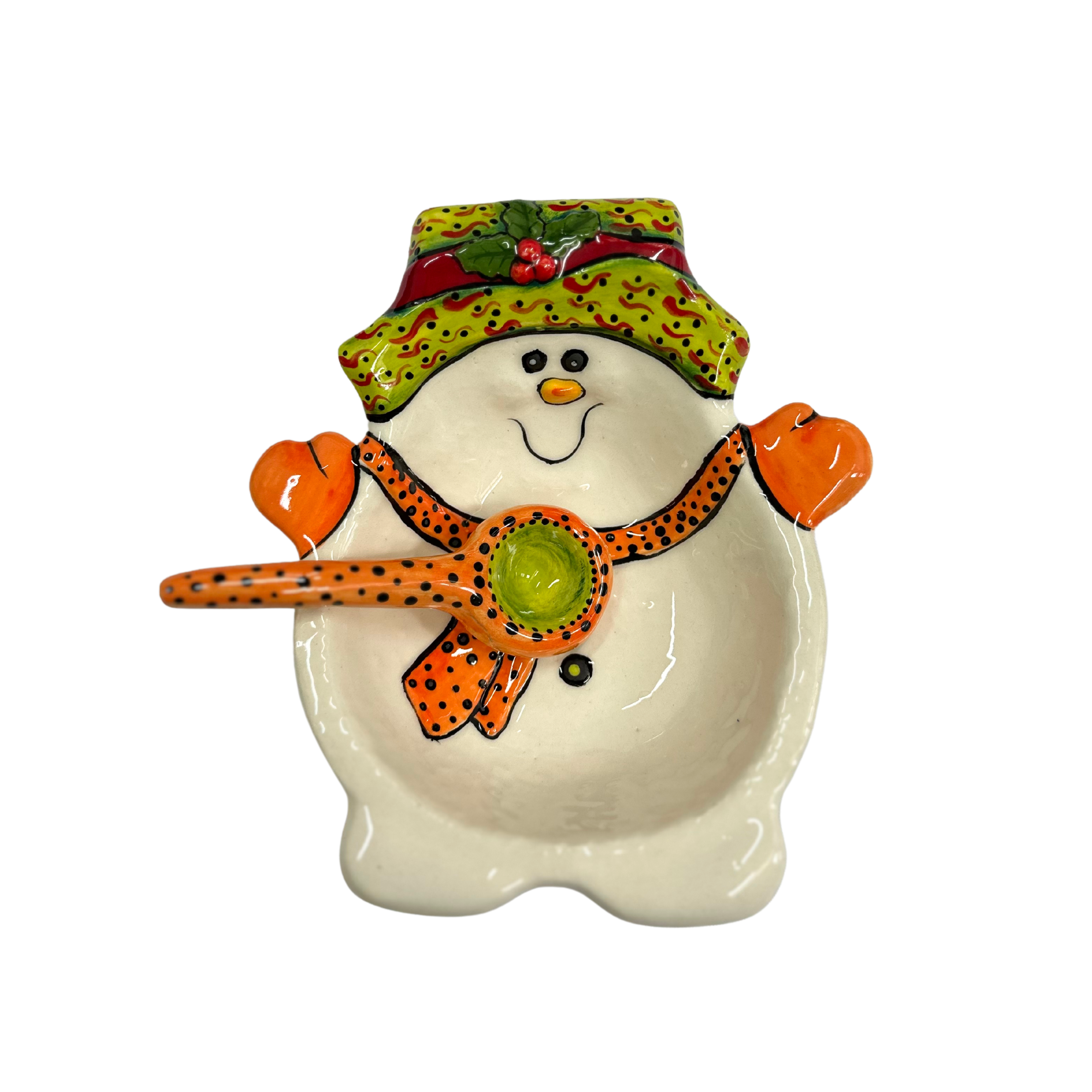 Ceramic Snowman Dish With Spoon