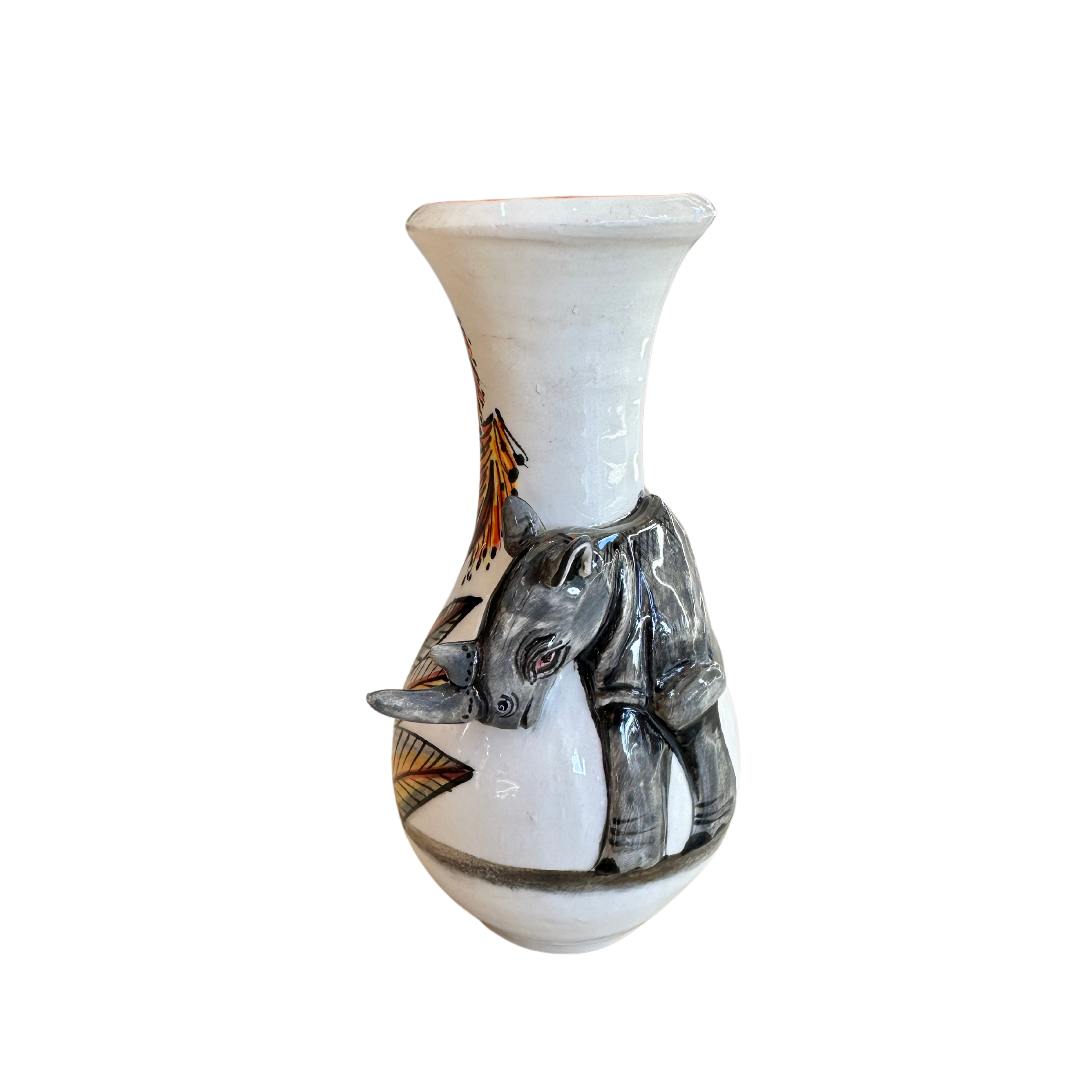 Medium 3D Ceramic Rhino Rose Vase