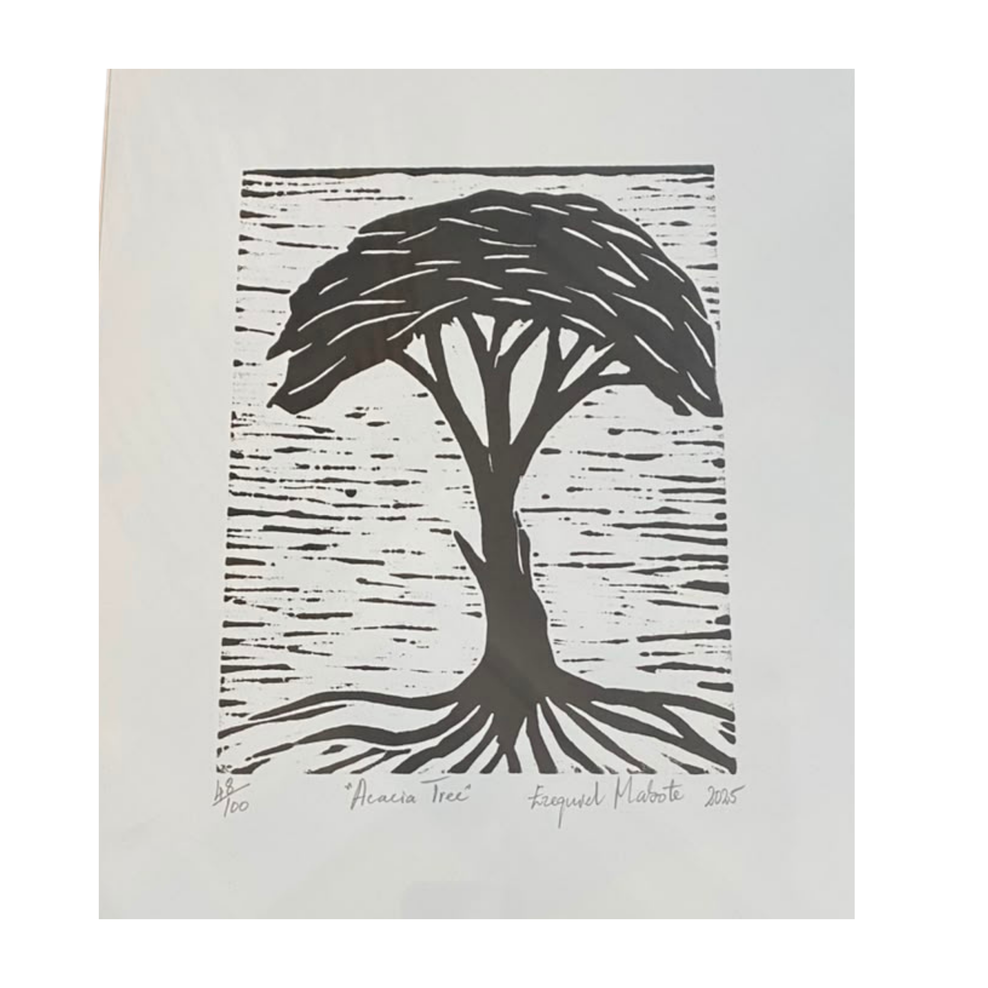 Mabote Art Woodprint Painting - Acacia Tree