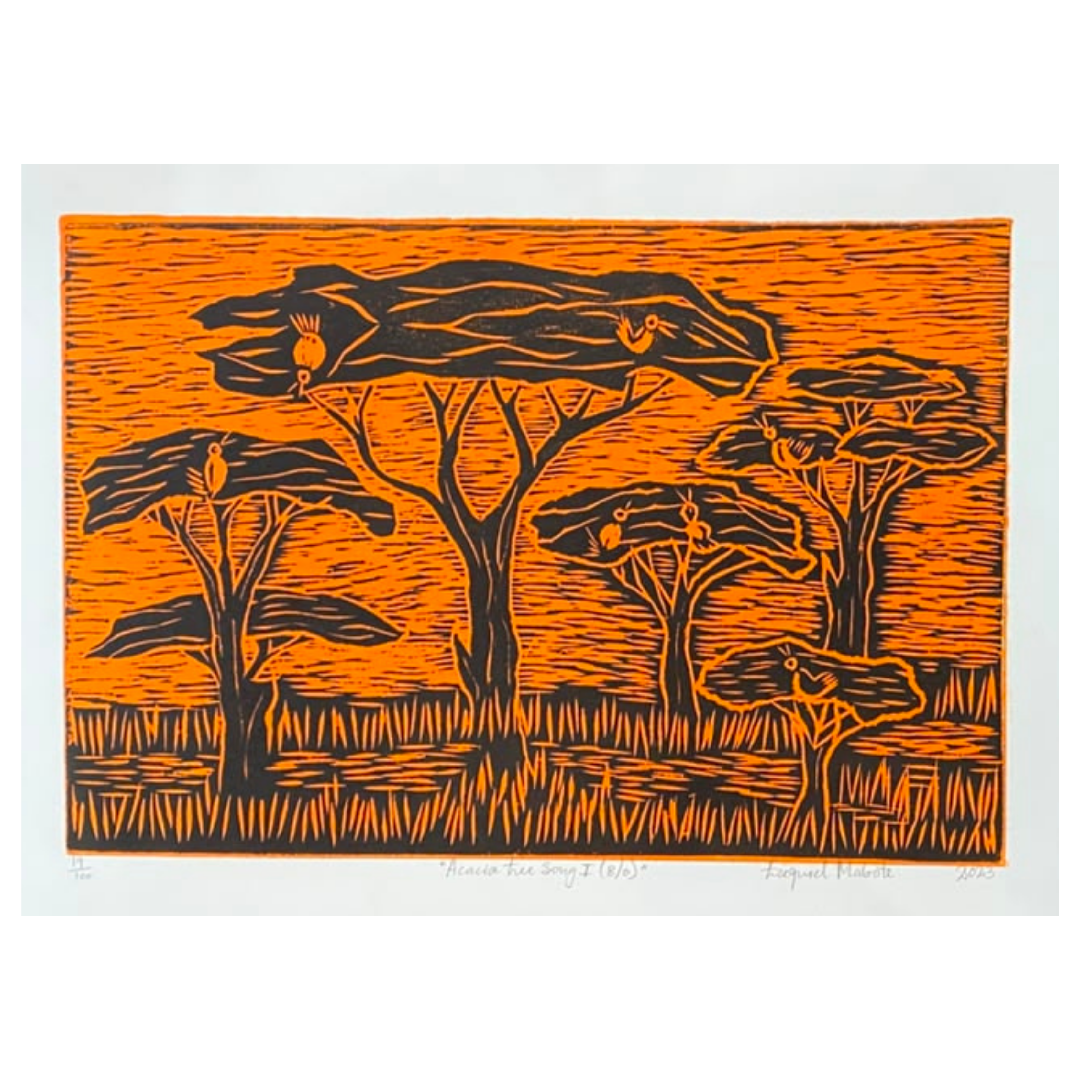 Mabote Art Woodprint Painting - Acacia Tree Song
