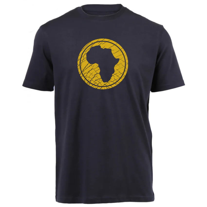 Africa On Elephant Skin T-Shirt - Mustard On Navy