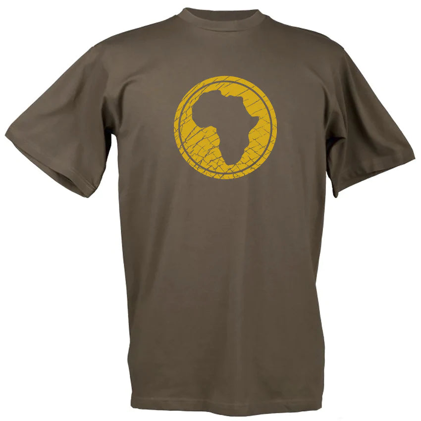 Africa on Elephant Skin T-Shirt - Mustard On Olive