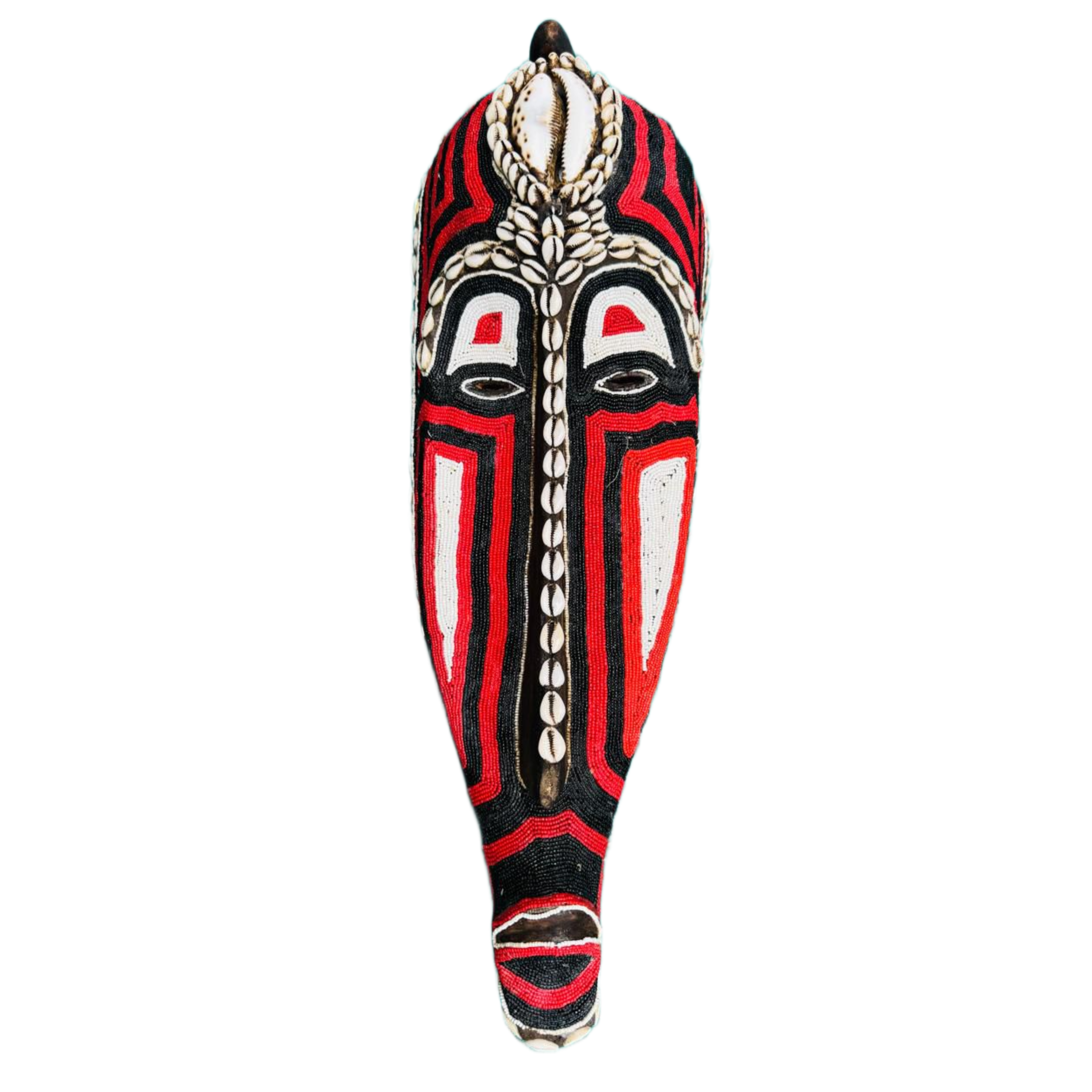Red,Black & White Beaded Gabon Fang Ngil Mask
