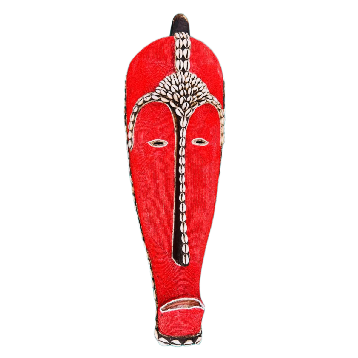 Red Beaded Gabon Fang Ngil Mask With Shells