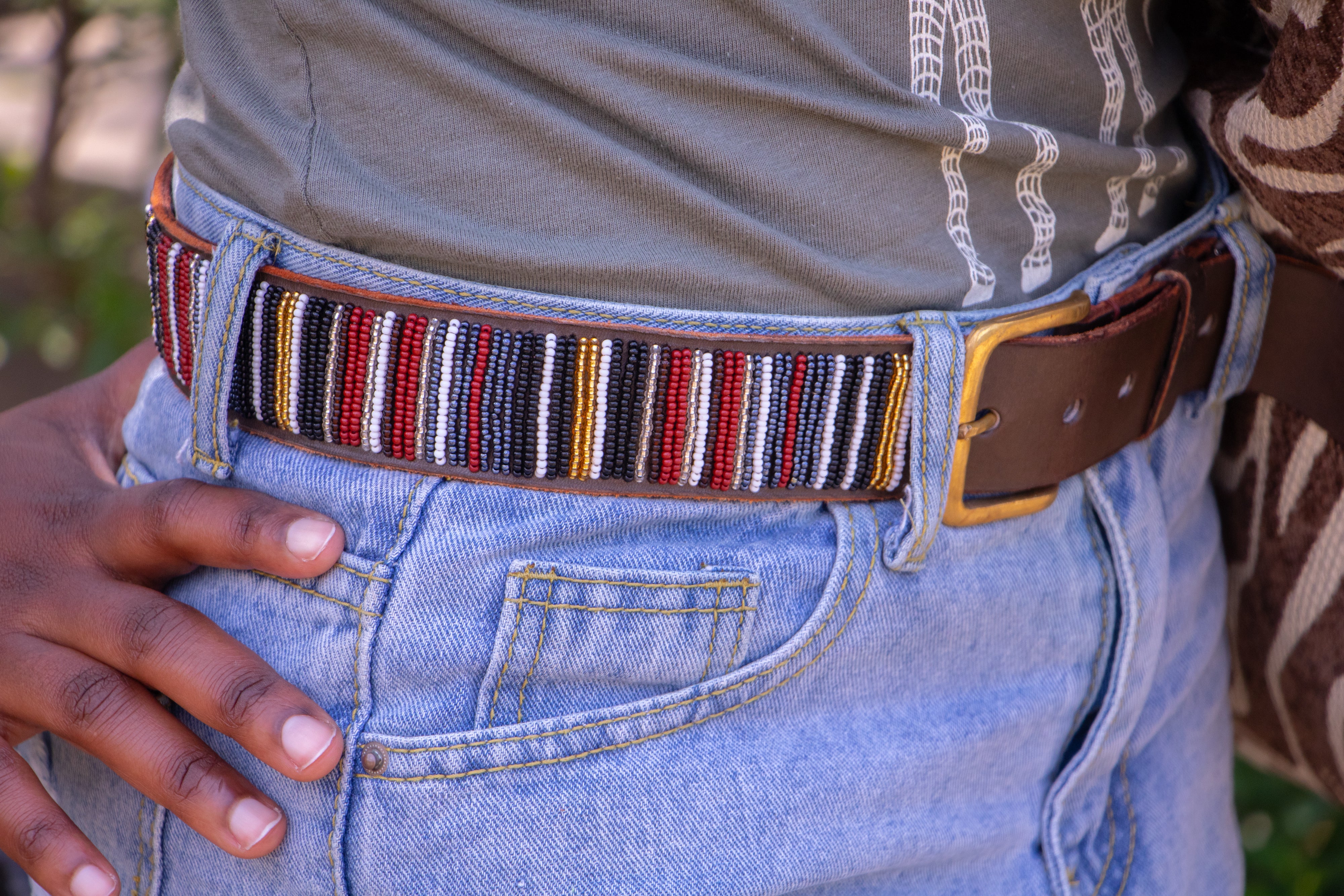 Chomi - Colourful Beaded Leather Belt