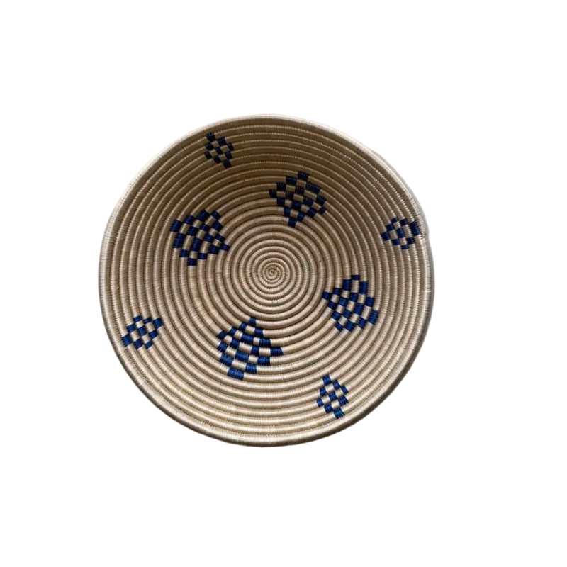 Large Handwoven Rwandan Basket - Beige & Cream Patterns (28cm)