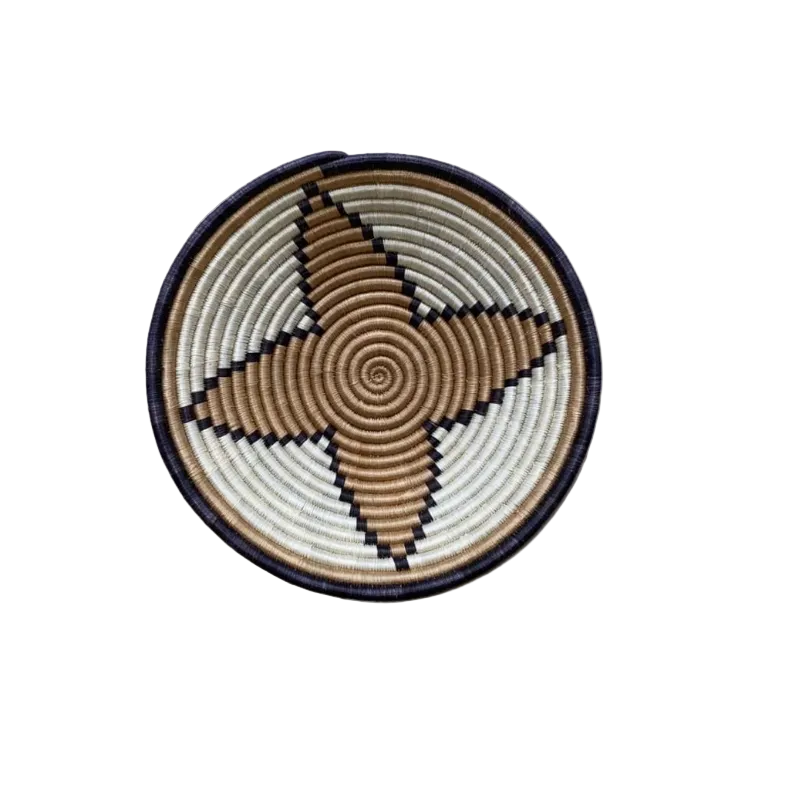 Large Handwoven Rwandan Basket - Beige & Cream Patterns (28cm)