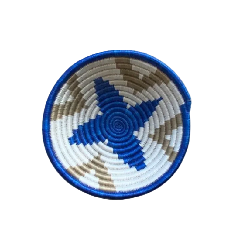 Small Handwoven Rwandan Basket - Beige Patterns (19cm)