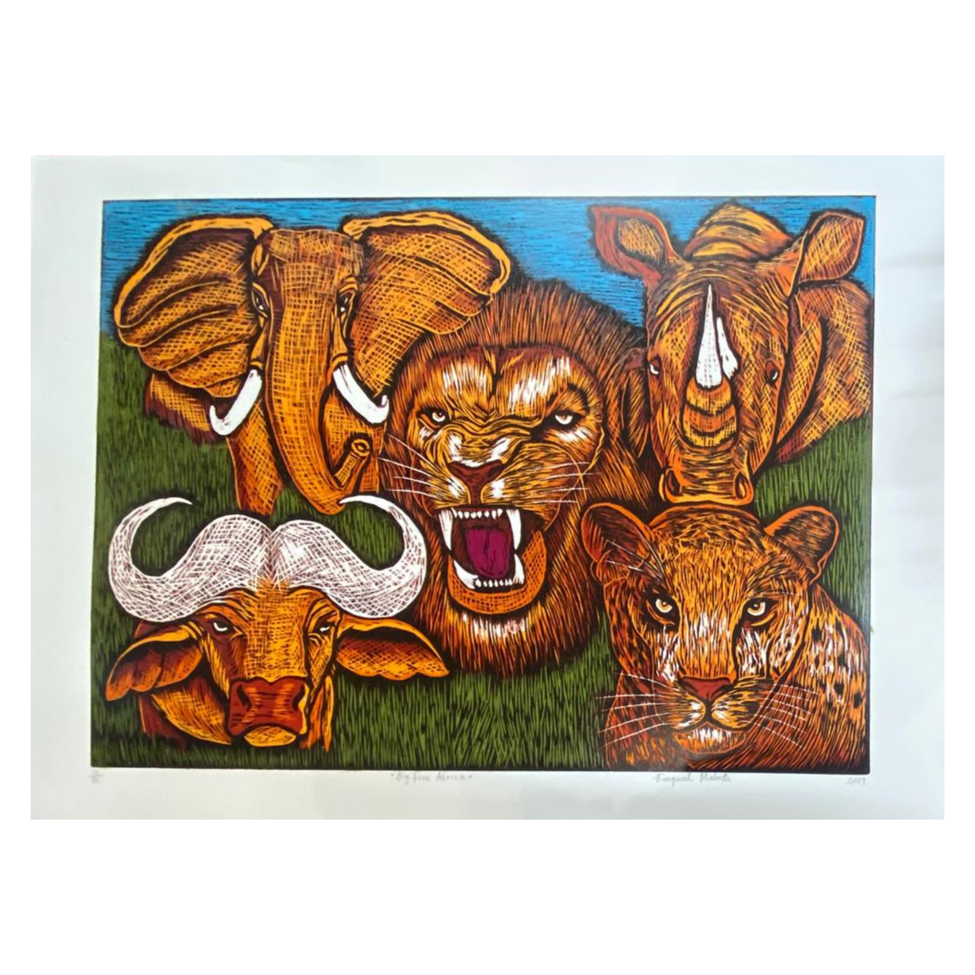 Mabote Art Woodprint Painting - Big 5 Africa
