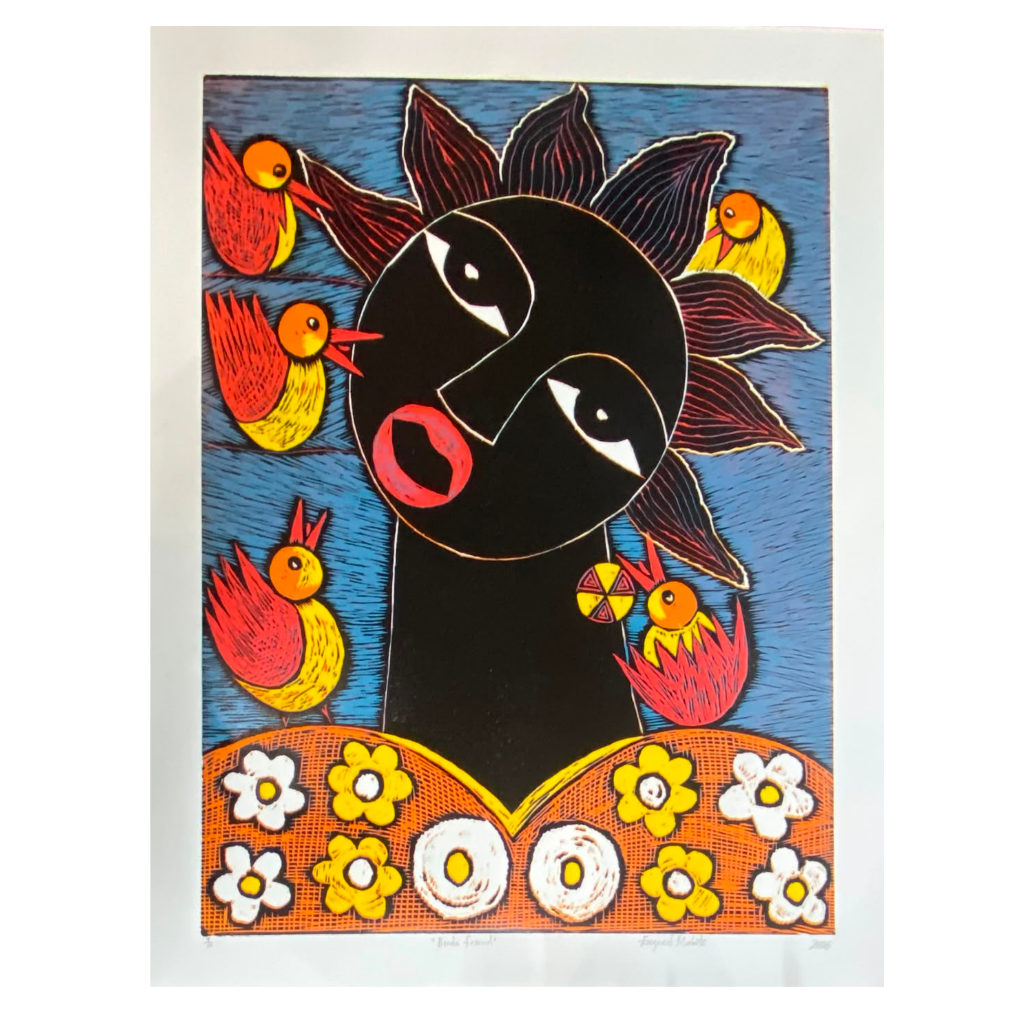 Mabote Art Woodprint Painting - Birds Friends