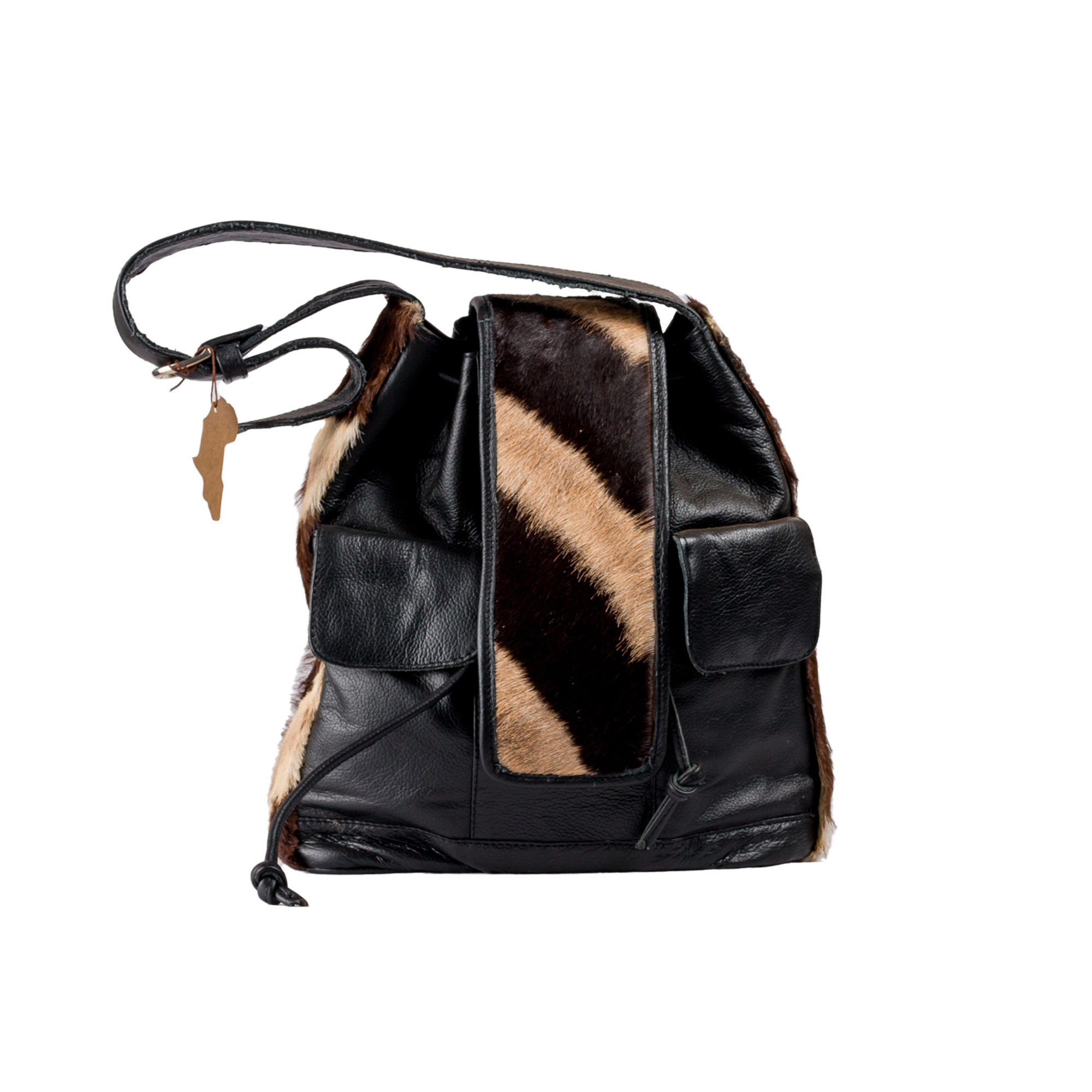 Leather Drawstring Bag With Zebra Straps