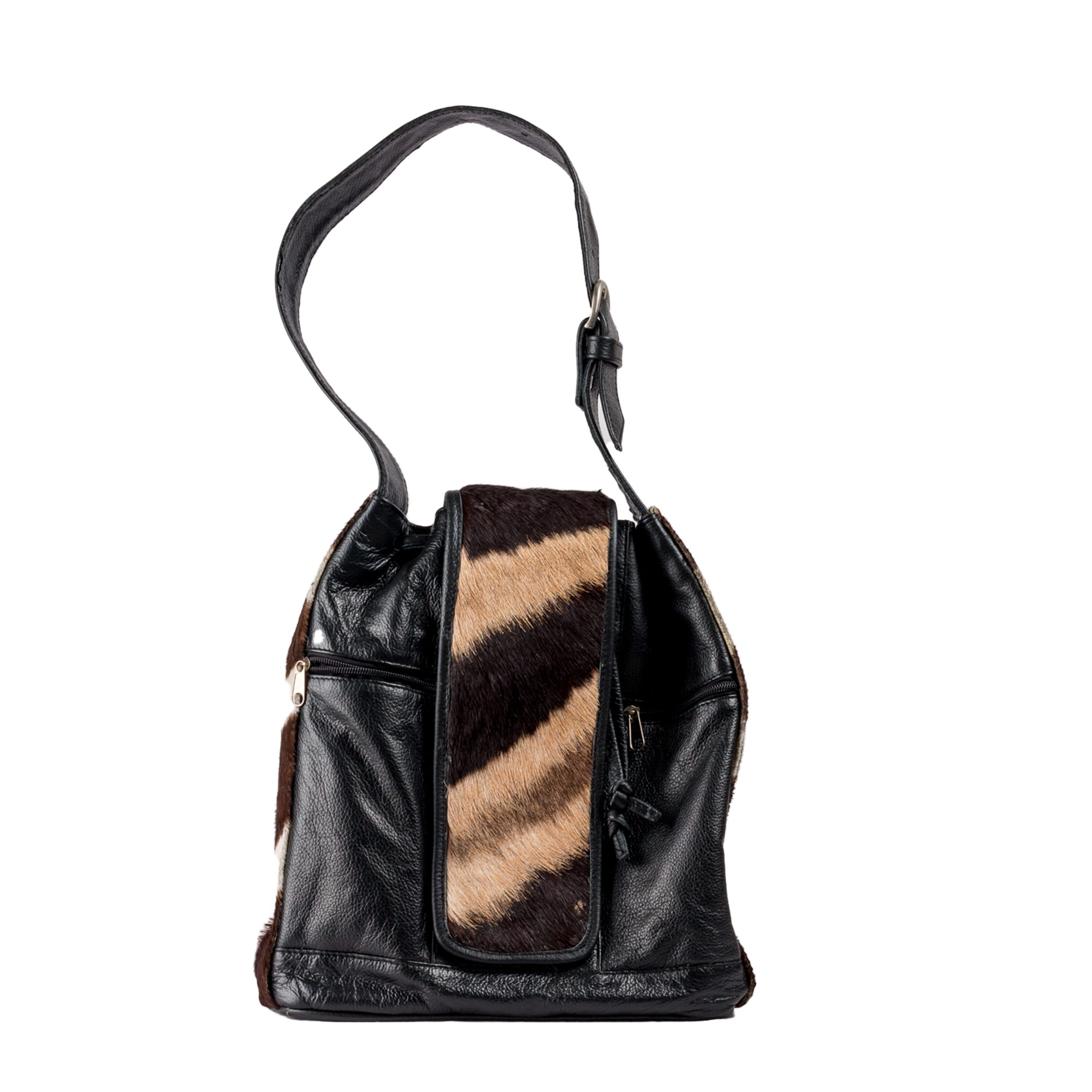 Leather Drawstring Bag With Zebra Straps