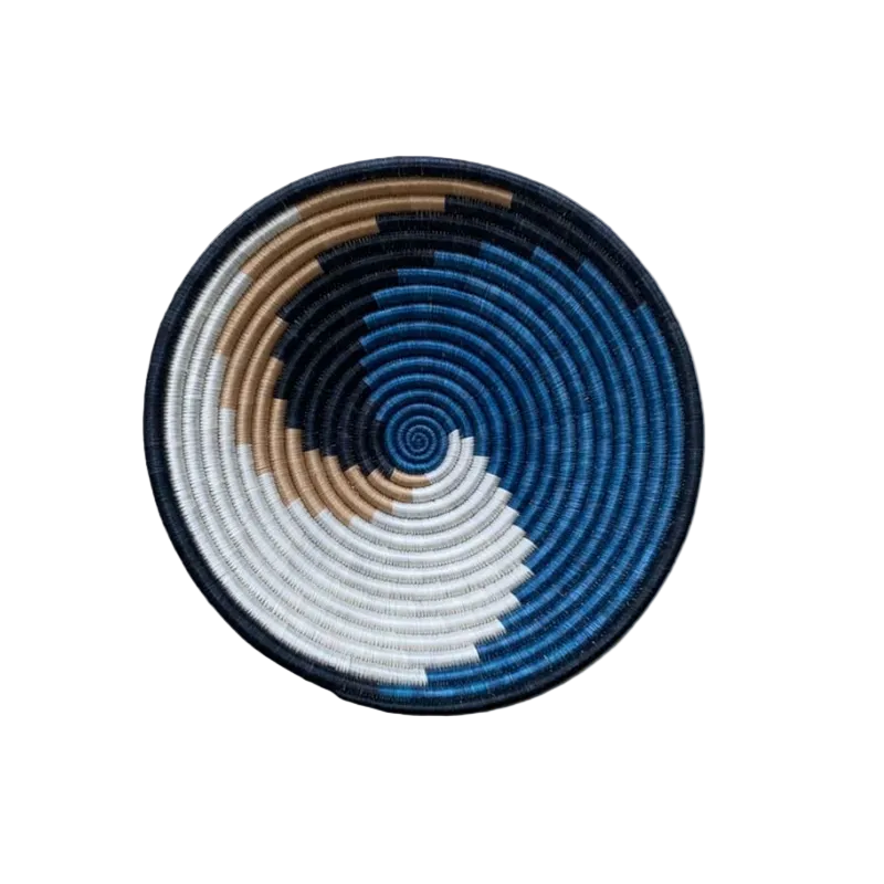 Large Handwoven Rwandan Basket - Beige & Colour Patterns (28cm)