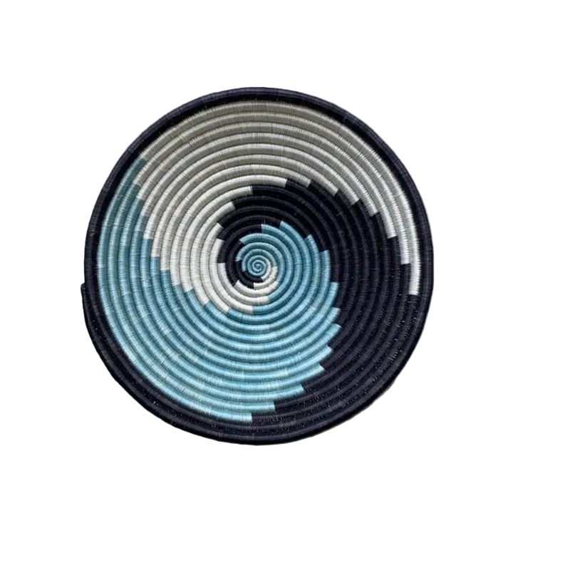 Large Handwoven Rwandan Basket - Beige & Colour Patterns (28cm)