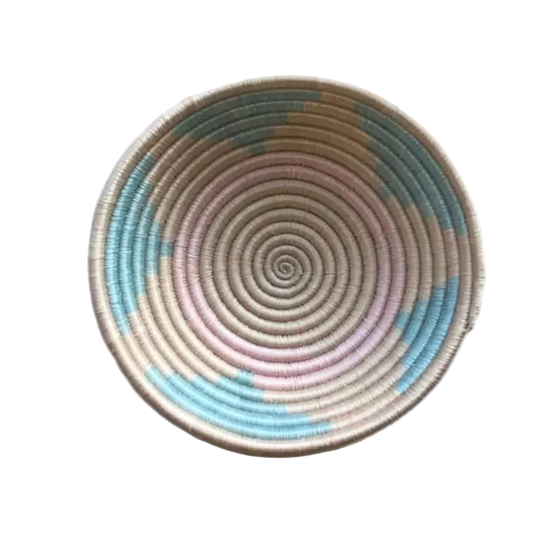 Small Handwoven Rwandan Basket - Beige Patterns (19cm)